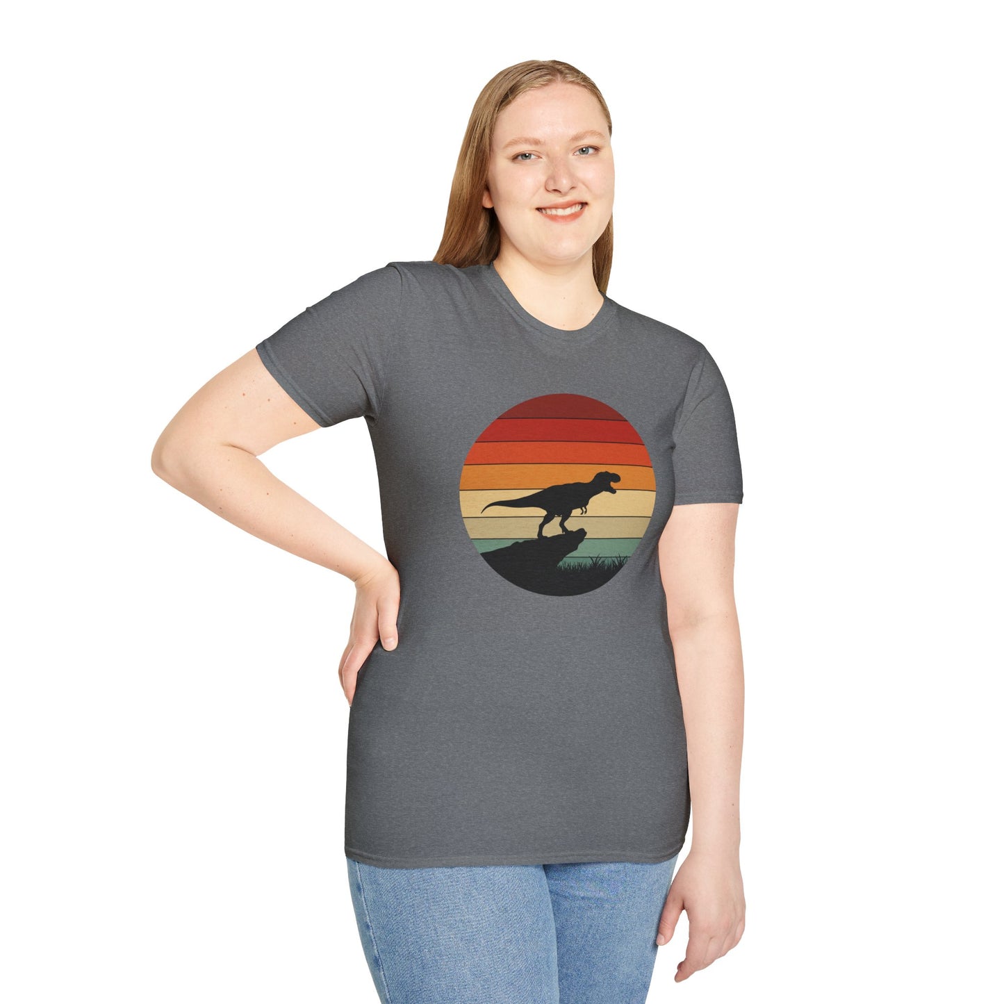 Retro T-Rex Dinosaur Shirt for Men Women - Vintage Sunset Graphic Tee - Unisex Jurassic Gift Idea Funny Casual Dino T-Shirt