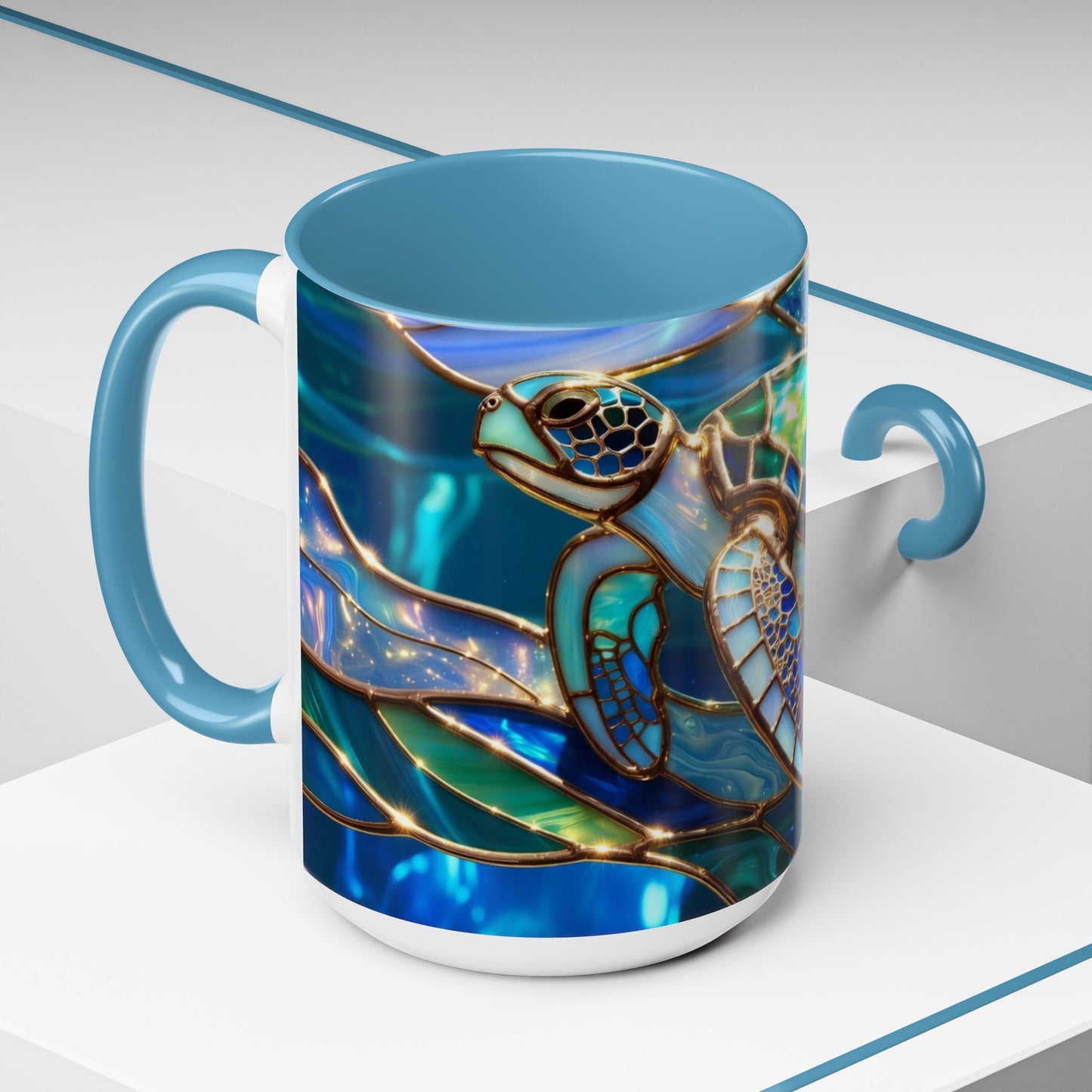 Stained Glass Sea Turtle Mug, Ocean Turtle Coffee Cup, Coastal Beach Mug Gift, Marine Life Art Cup, Sea Lover Gift, Ocean Wildlife Mug