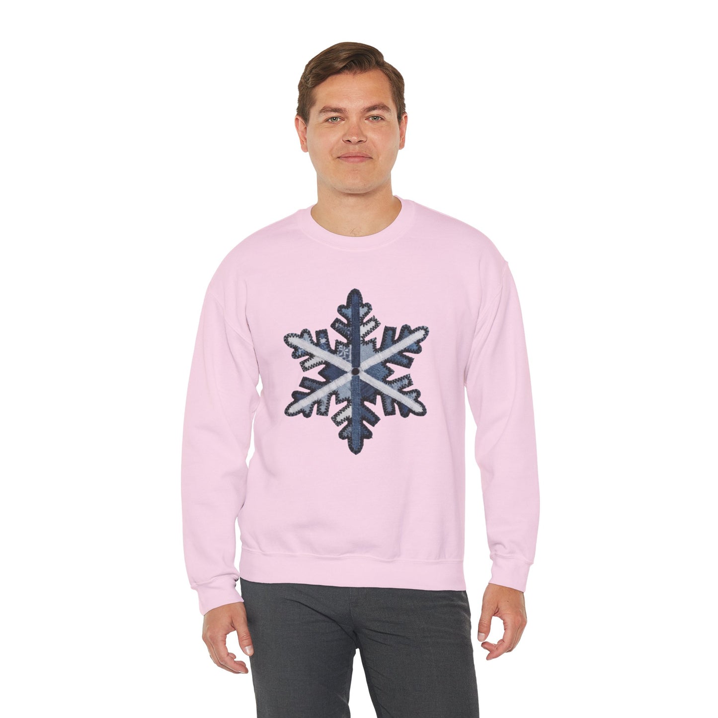 Faux Patchwork Snowflake Sweatshirt, Winter Snowflake Crewneck, Cozy Christmas Sweatshirt, Holiday Patchwork Sweater, Winter Gift