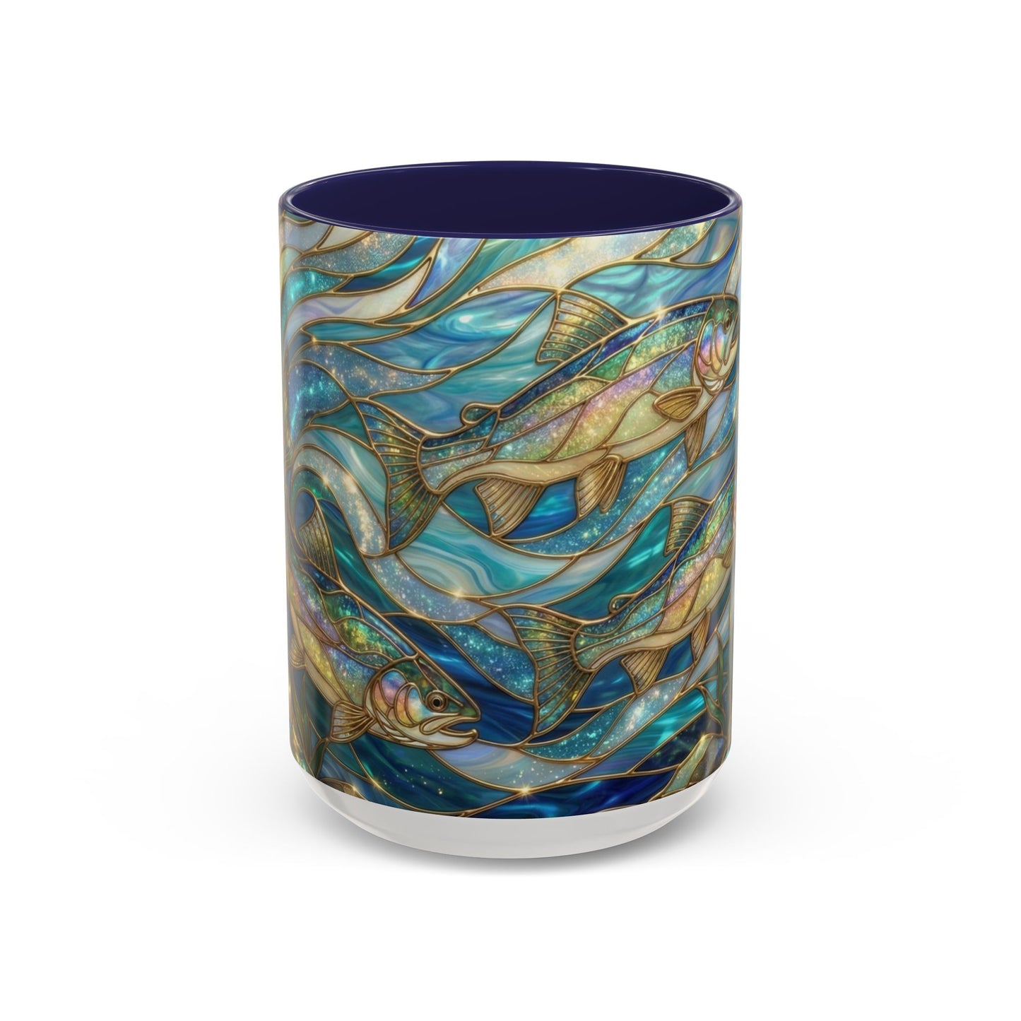 Stained Glass Fish Mug, Fishing Coffee Mug, Trout Art Mug, Fisherman Gift Cup, Wildlife Nature Mug, Angler Gift Mug