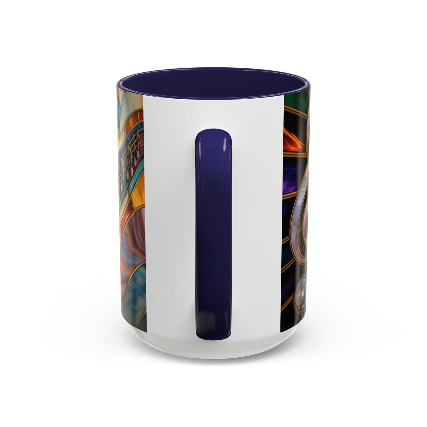 Stained glass music mug, musical notes coffee cup, colorful musician gift mug, music lover present, treble clef art mug, music teacher gift
