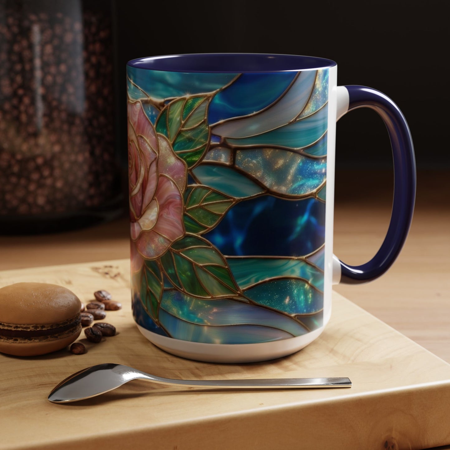 Stained Glass Rose Mug, Pink Flower Coffee Cup, Fantasy Floral Tea Cup, Magical Garden Gift, Galaxy Rose Art, Botanical Lover Present
