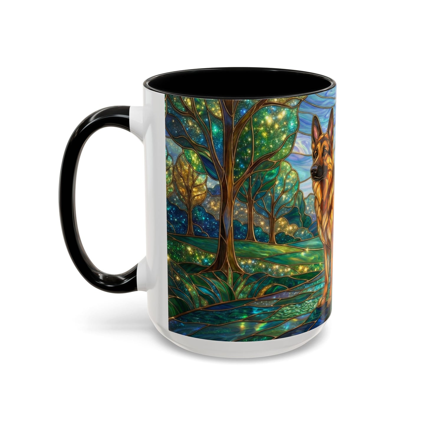 Stained Glass German Shepherd Mug, Dog Lover Coffee Mug, German Shepherd Art Cup, Pet Memorial Gift, Colorful Dog Mug, Nature Art Mug