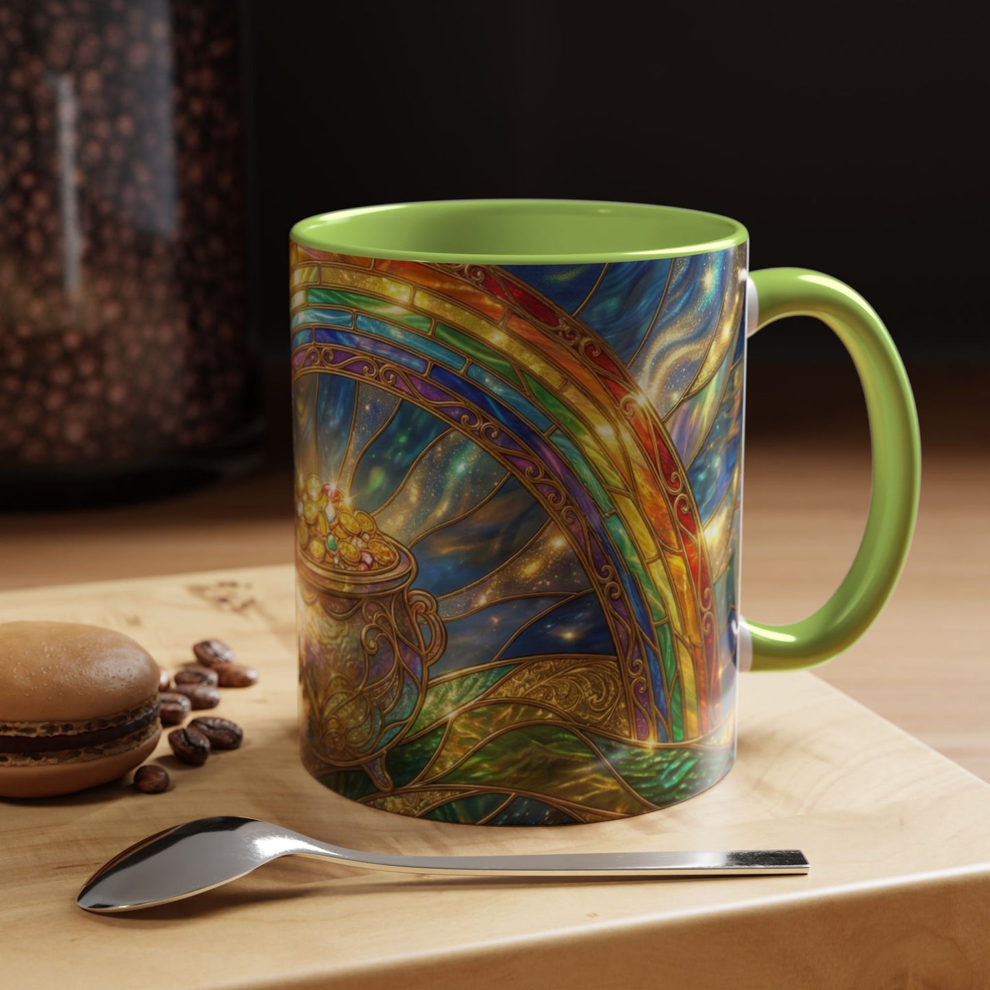 Stained Glass Pot of Gold Mug, Rainbow Coffee Cup, St Patricks Day Gift, Magical Fantasy Tea Mug, Celestial Drinkware, Lucky Irish Gift
