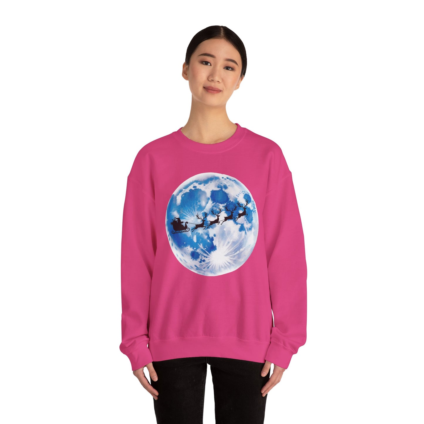 Santa And Reindeer Full Moon Christmas Sweatshirt, Holiday Night Sky Sweater, Cozy Unisex Crewneck, Festive Gift For Christmas Lovers