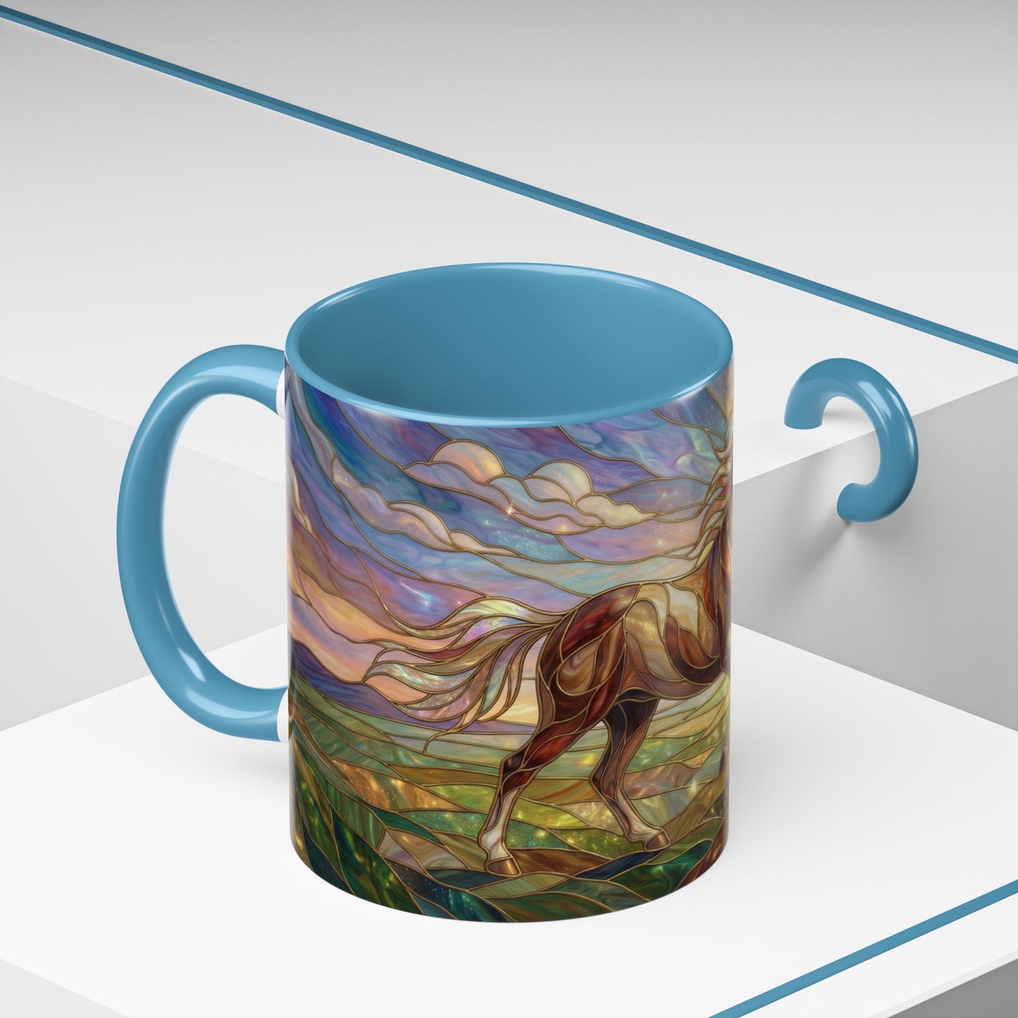 Stained Glass Horse Mug, Horse Coffee Mug, Running Horse Art Cup, Equestrian Gift Mug, Nature Art Mug, Horse Lover Gift