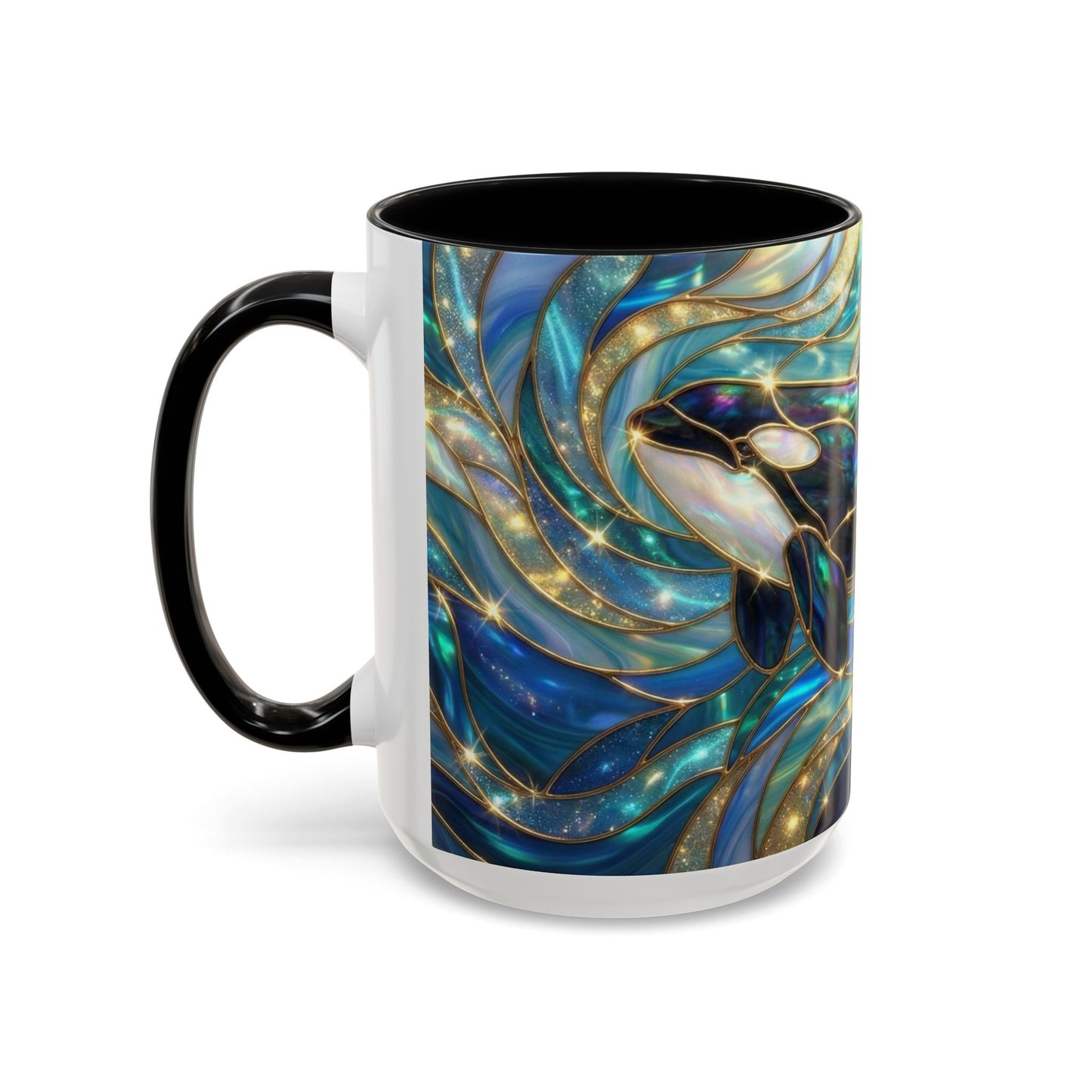 Orca Coffee Mug, Killer Whale Mug, Stained Glass Orca Art Mug, Ocean Animal Coffee Cup, Marine Life Gift, 11oz 15oz Ceramic Mug