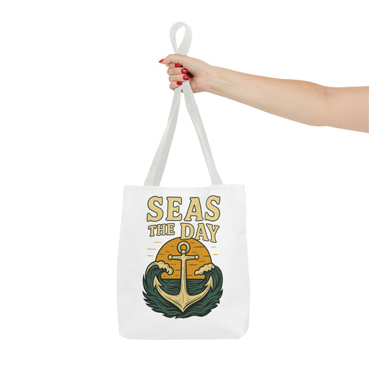 "Seas the Day" Nautical Tote Bag – Funny Beach Quote Canvas Bag with Anchor | Coastal Gift Idea for Summer, Travel, or Daily Use