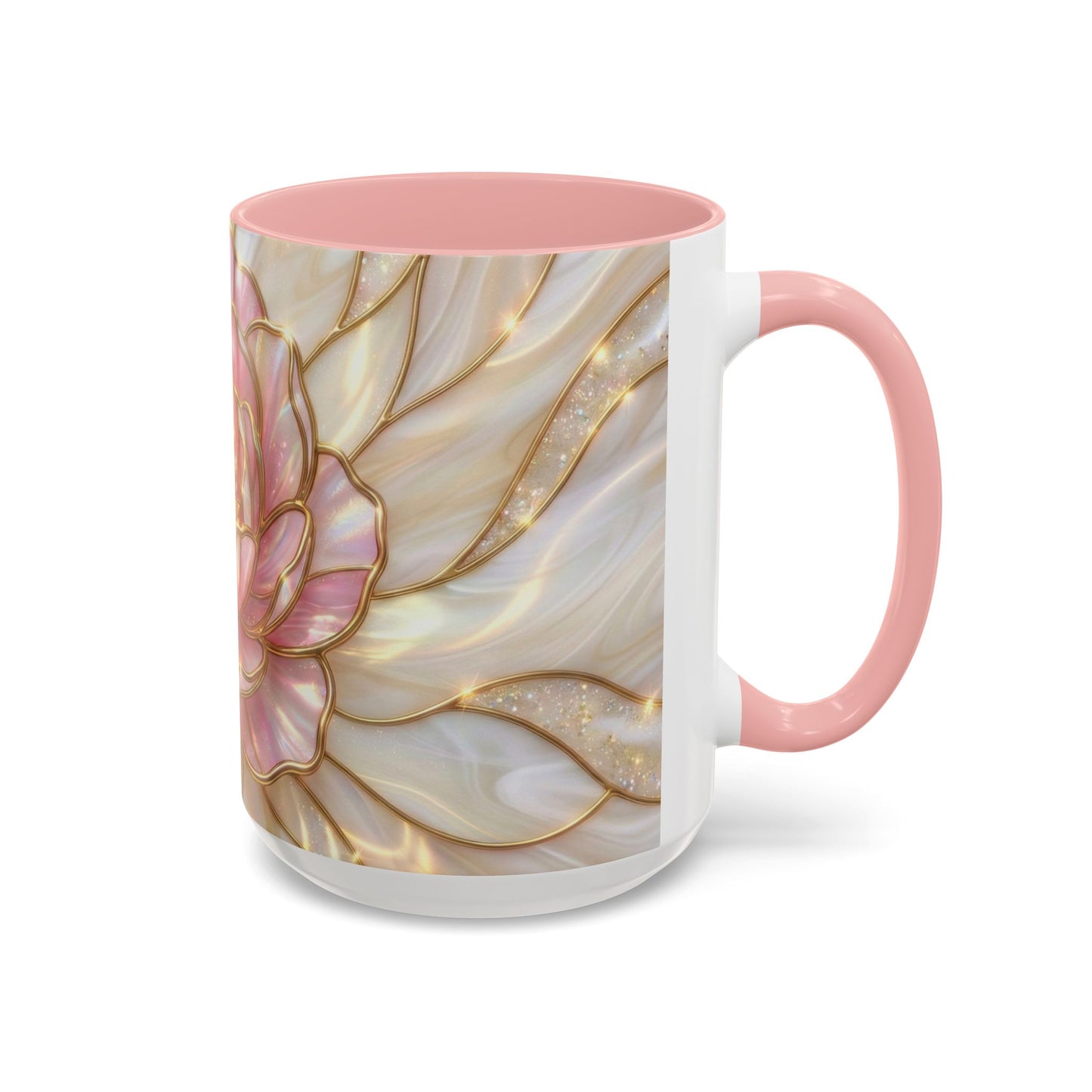 Pink Peony Stained Glass Mug, Gold Floral Coffee Cup, Elegant Flower Gift For Her, Fairycore Tea Cup, Mothers Day Present, Pearl Art Decor