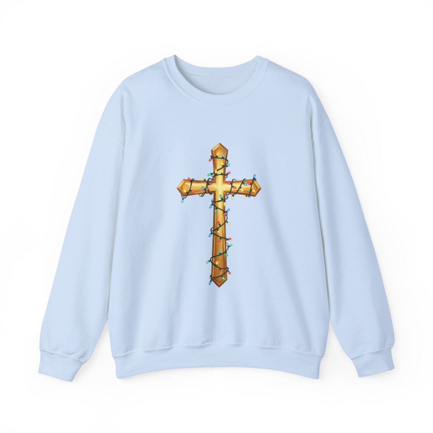 Christmas Cross Lights Sweatshirt, Christian Christmas Sweatshirt, Religious Holiday Cross Sweater, Jesus Christmas Gift, Faith
