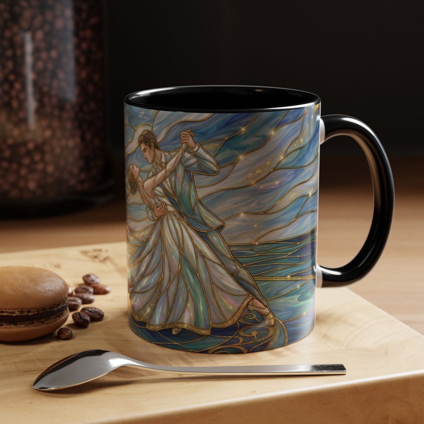 Stained Glass Mug, Dancing Couple Coffee Cup, Romantic Anniversary Gift, Ballroom Dancer Tea Cup, Wedding Present For Couple, Art Mug