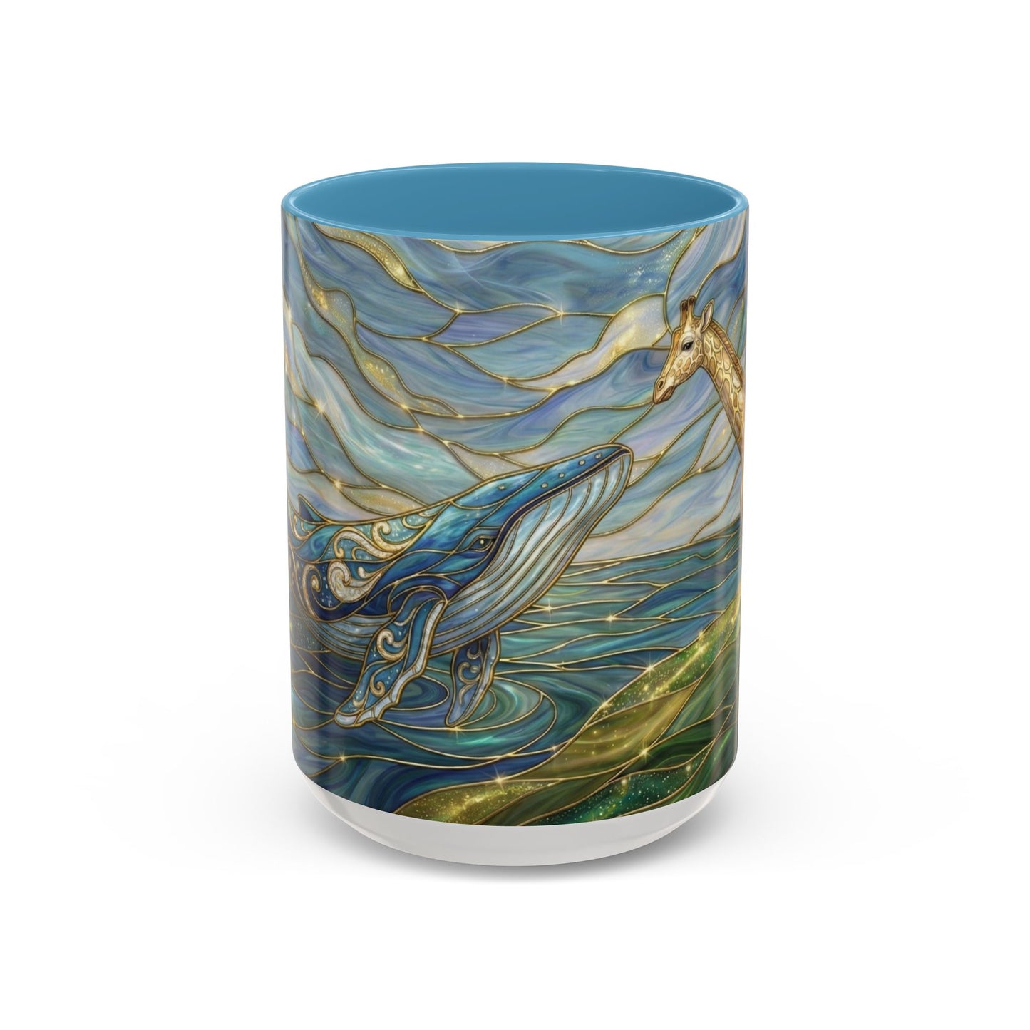 Whimsical Whale & Giraffe Accent Coffee Mug — Artistic Ocean-Sky Illustration (11/15oz)