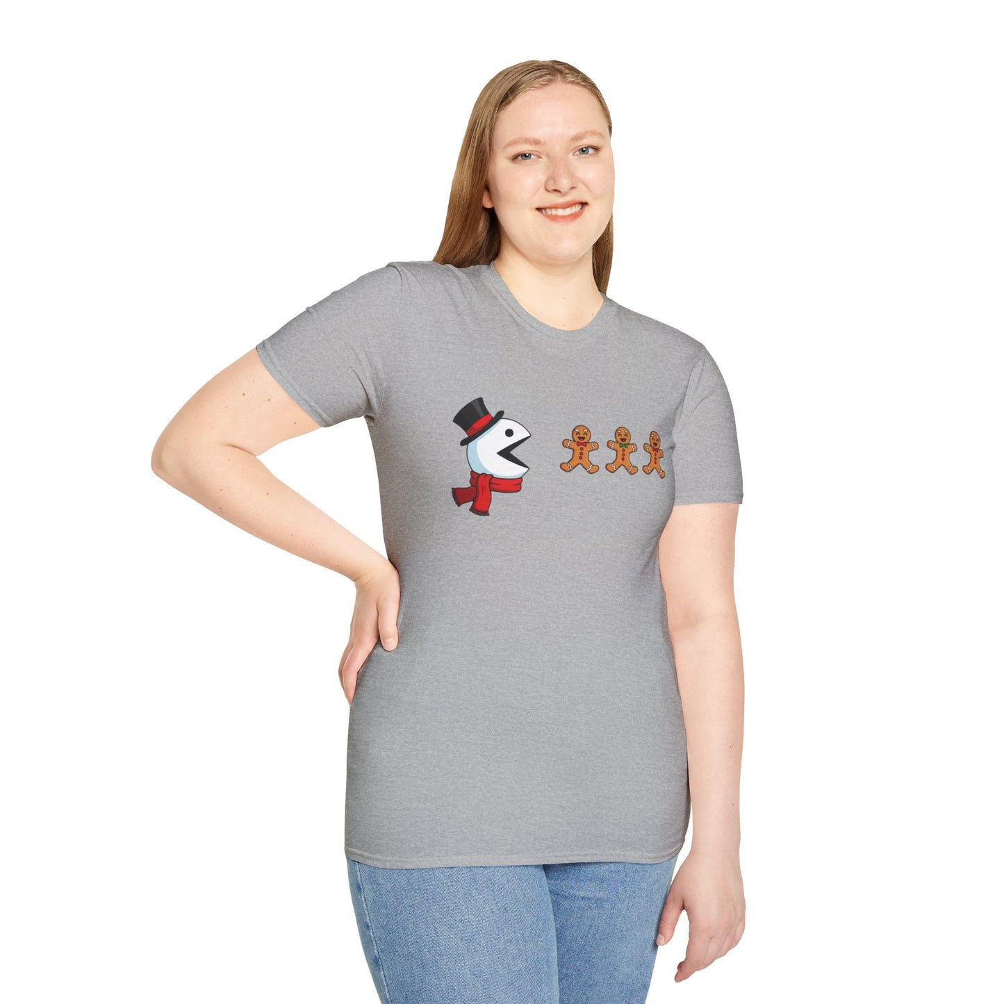 Snowman Pacman Christmas Shirt, Funny Gingerbread Men Tee, Cute Holiday Snowman T-Shirt, Christmas Humor Graphic Tee, Winter Holiday Shirt