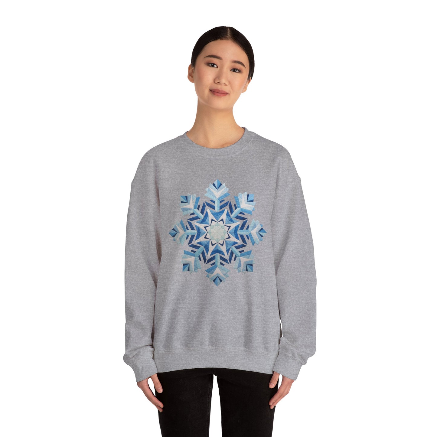 Faux Patchwork Snowflake Sweatshirt, Winter Snowflake Crewneck Unisex, Cozy Holiday Patchwork Sweatshirt, Nordic Snowflake Winter Pullover