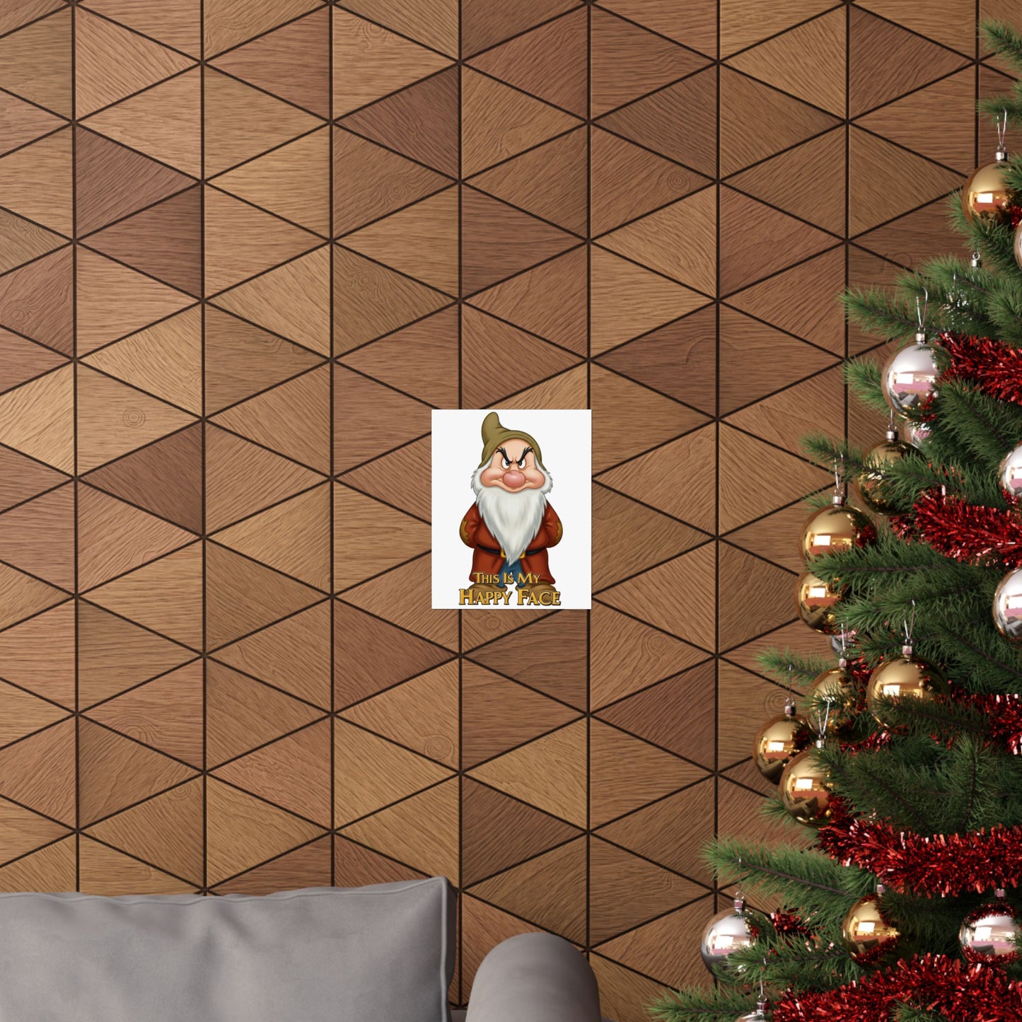 Funny Grumpy Dwarf Poster - "This Is My Happy Face" - Matte Vertical Wall Art