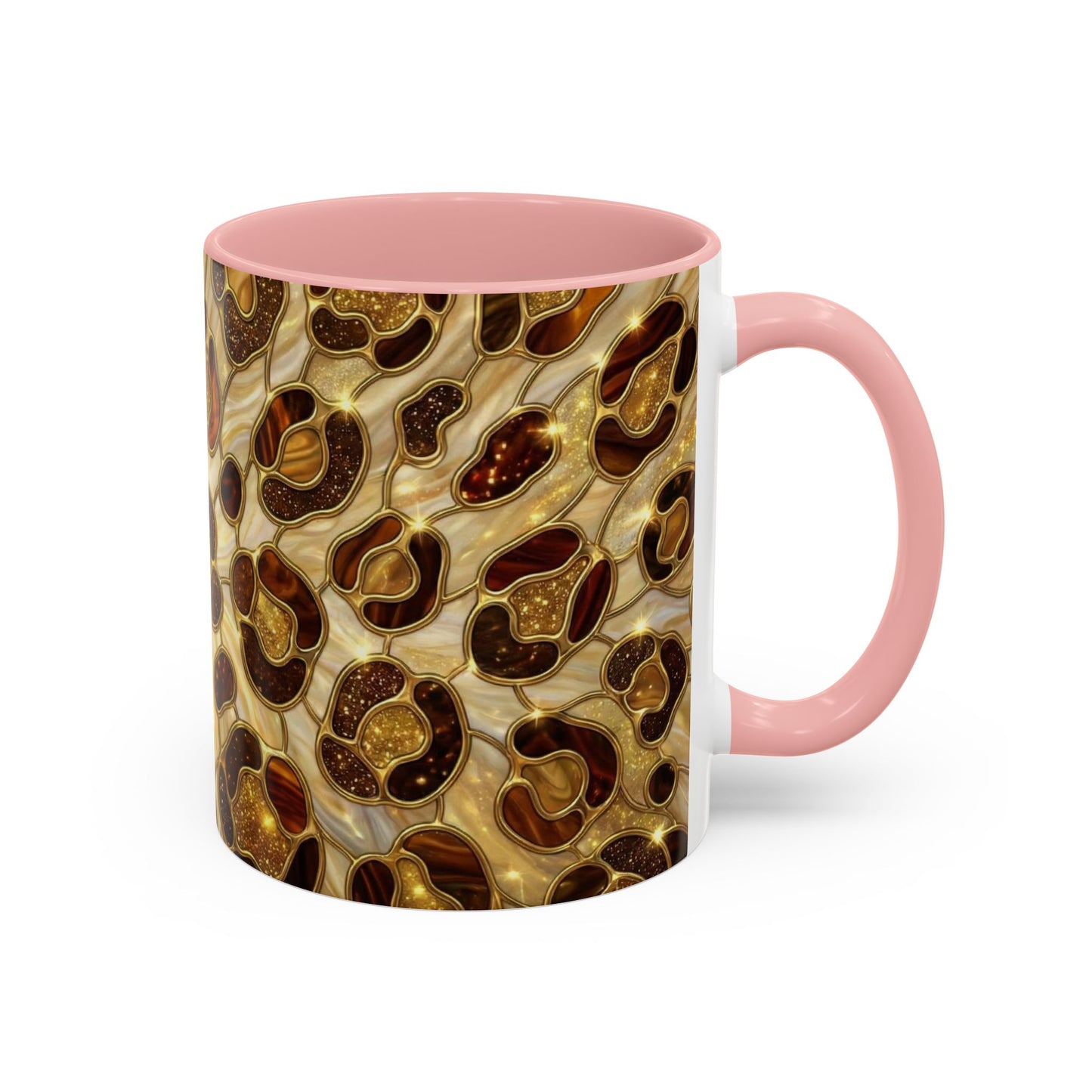 Stained Glass Leopard Print Mug, Gold Cheetah Coffee Cup, Luxury Animal Print Gift, Glam Mosaic Tea Mug, Trendy Desk Decor For Her Gifts