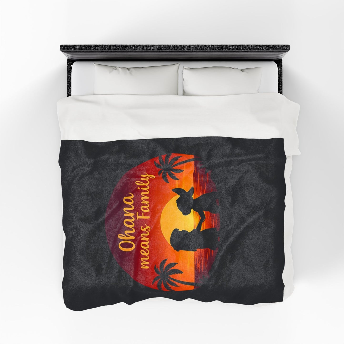 Ohana Means Family Blanket – Hawaiian Sunset Throw, Tropical Bedding, Stitch-Inspired Gift