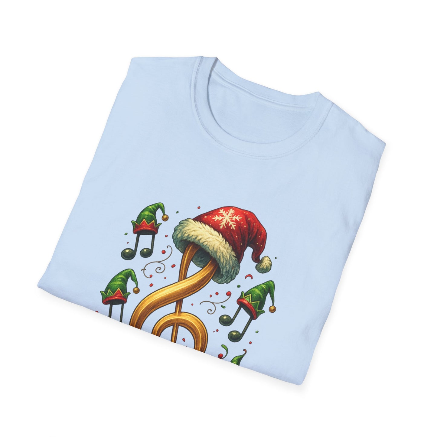 Christmas Music Shirt, Treble Clef Santa Hat Tee, Music Notes Elf Hats Christmas Shirt, Holiday Music Lover Gift, Funny Music Teacher Tee