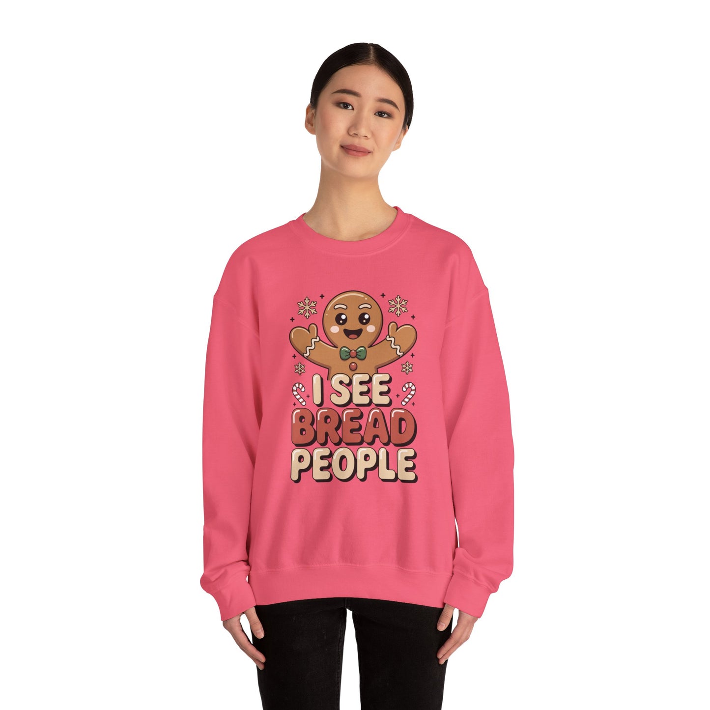 I See Bread People Christmas Sweatshirt, Funny Gingerbread Holiday Sweater, Unisex Crewneck, Cute Christmas Gift For Friends And Family