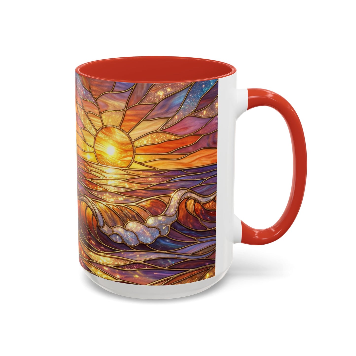 Stained Glass Wave Mug, Ocean Sunset Coffee Cup, Vibrant Beach Art, Sea Lover Gift, Mosaic Tea Cup, Summer Kitchen Decor, Nature Drinkware