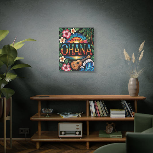 Ohana Canvas Wall Art - Hawaiian Tropical Sunset Print, Family Quote Home Decor, Aloha Vibes