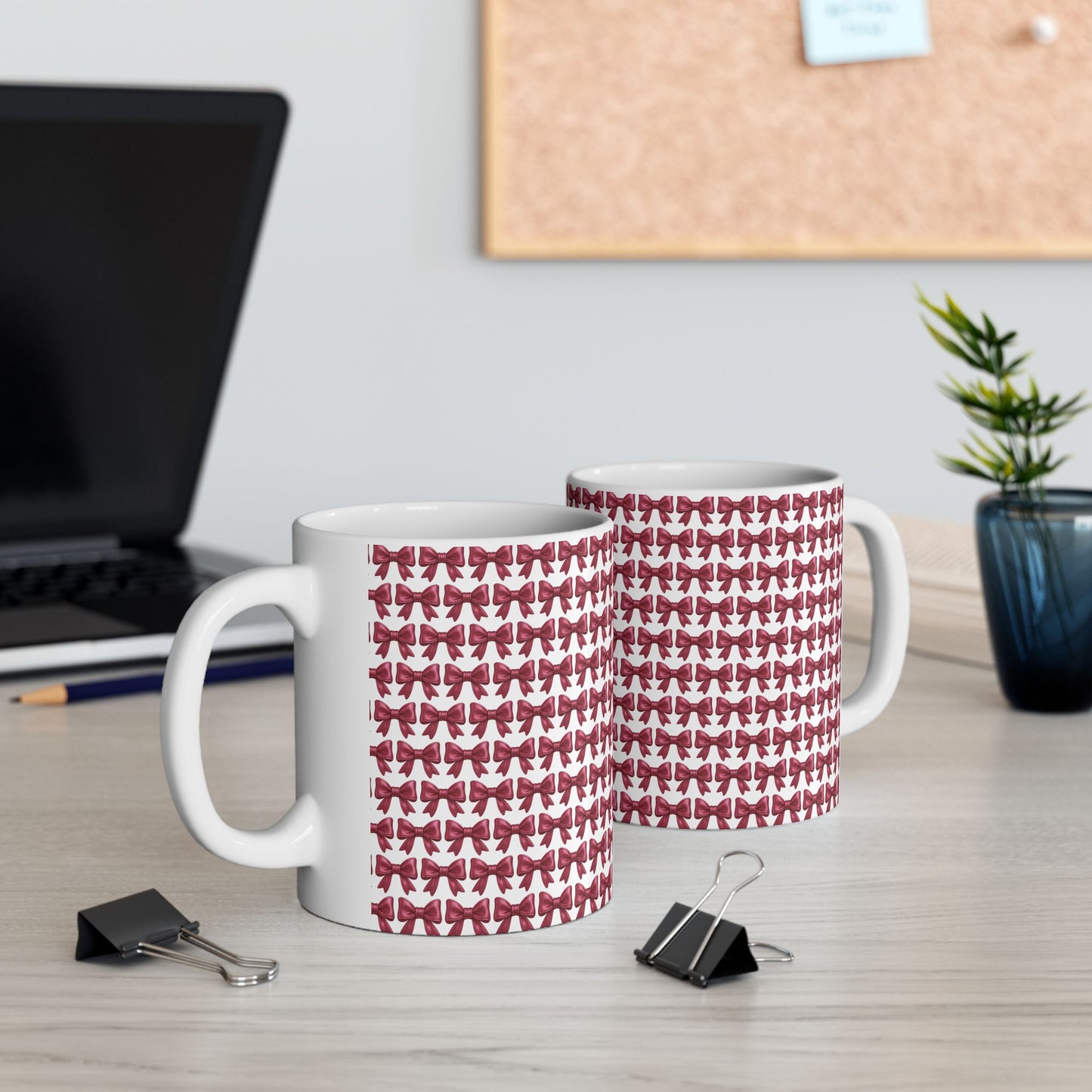 Coquette Bow Coffee Mug • Pink Ribbon Bow Pattern Cup • Girly Aesthetic Drinkware • Cute Coquette Kitchen Decor Gift • 11oz 15oz Mug