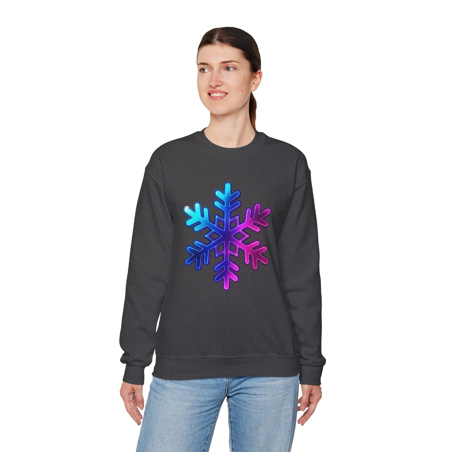 Blue Pink Gradient Snowflake Sweatshirt, Winter Aesthetic Pullover, Cozy Christmas Crewneck, Festive Holiday Sweater Gift for Her or Him