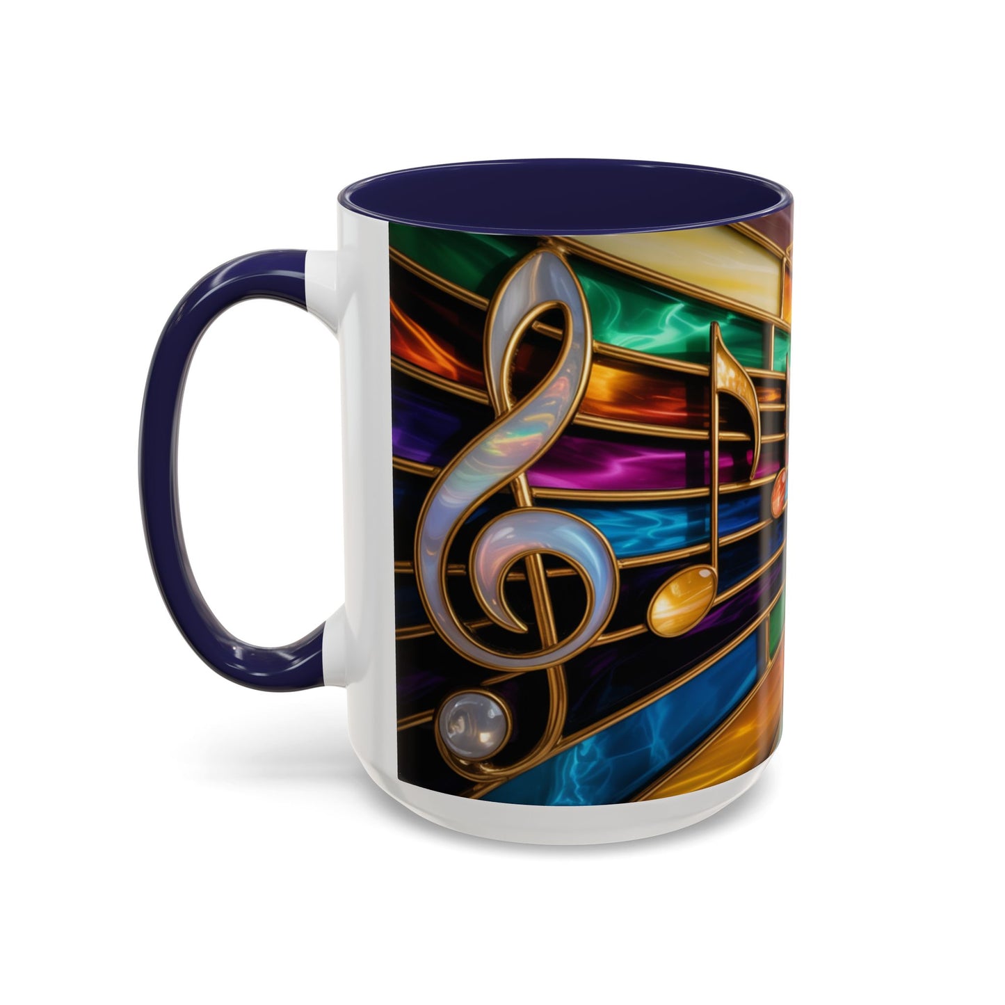 Stained glass music mug, musical notes coffee cup, colorful musician gift mug, music lover present, treble clef art mug, music teacher gift