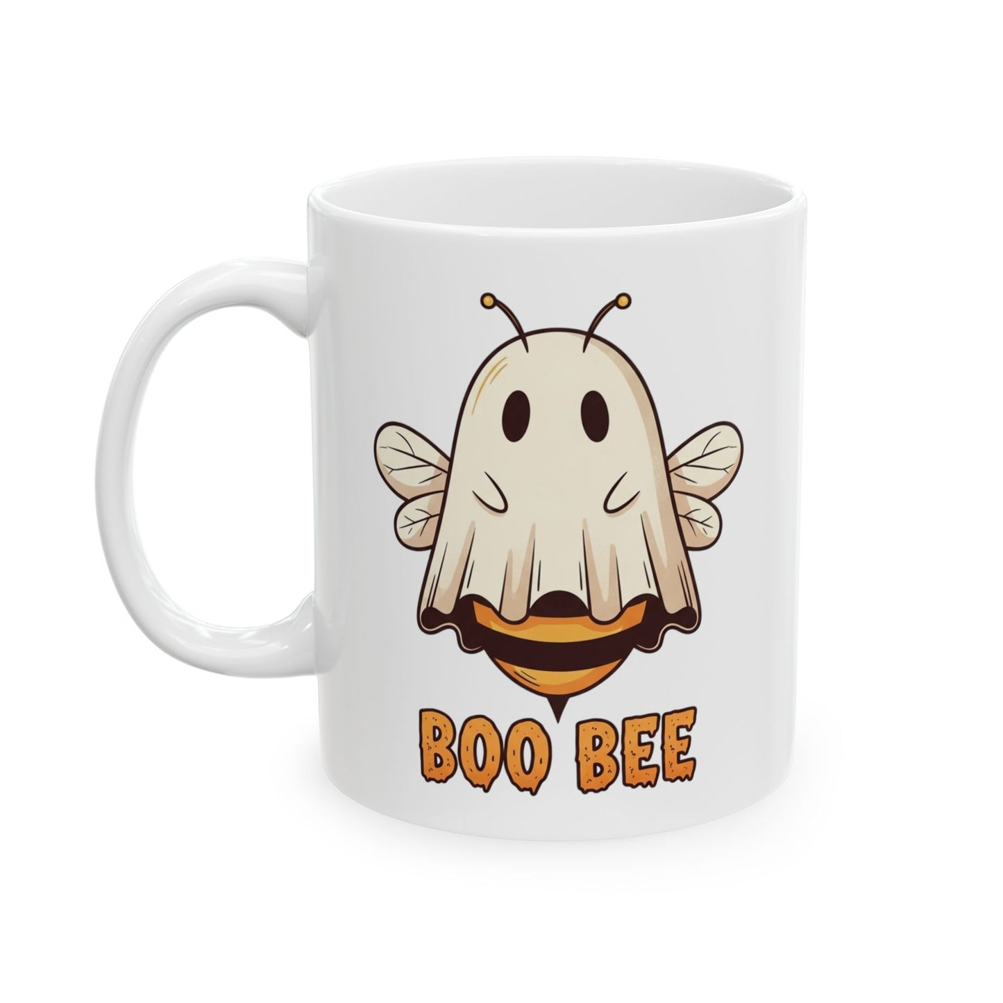 Boo Bee Halloween Mug - Funny Ghost Bee Coffee Cup, Spooky Season Pun Mug, Cute Fall Gift, 11oz and 15oz Ceramic Mug for Bee Lovers