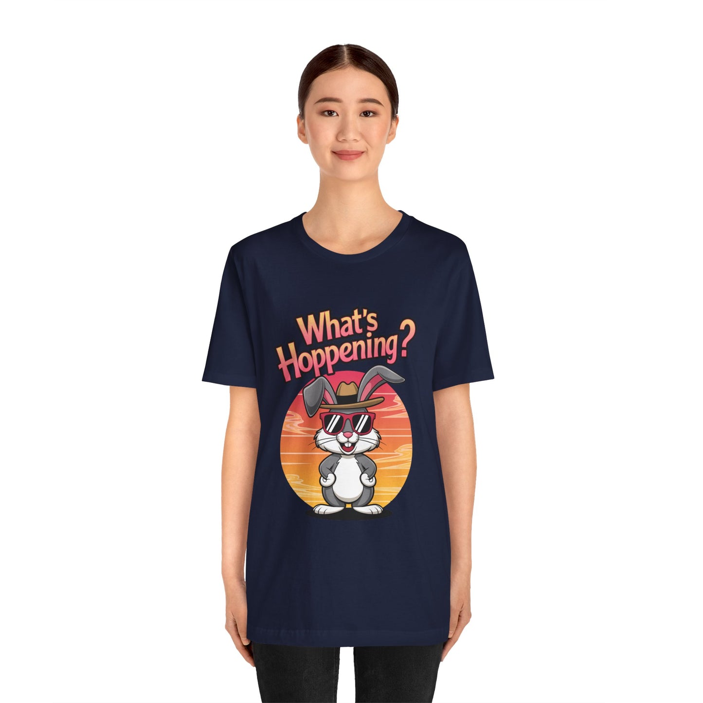 What’s Hoppening Funny Bunny Shirt – Cute Rabbit Pun T-Shirt – Sunset Graphic Tee for Animal Lovers, Easter, and Pun Enthusiasts