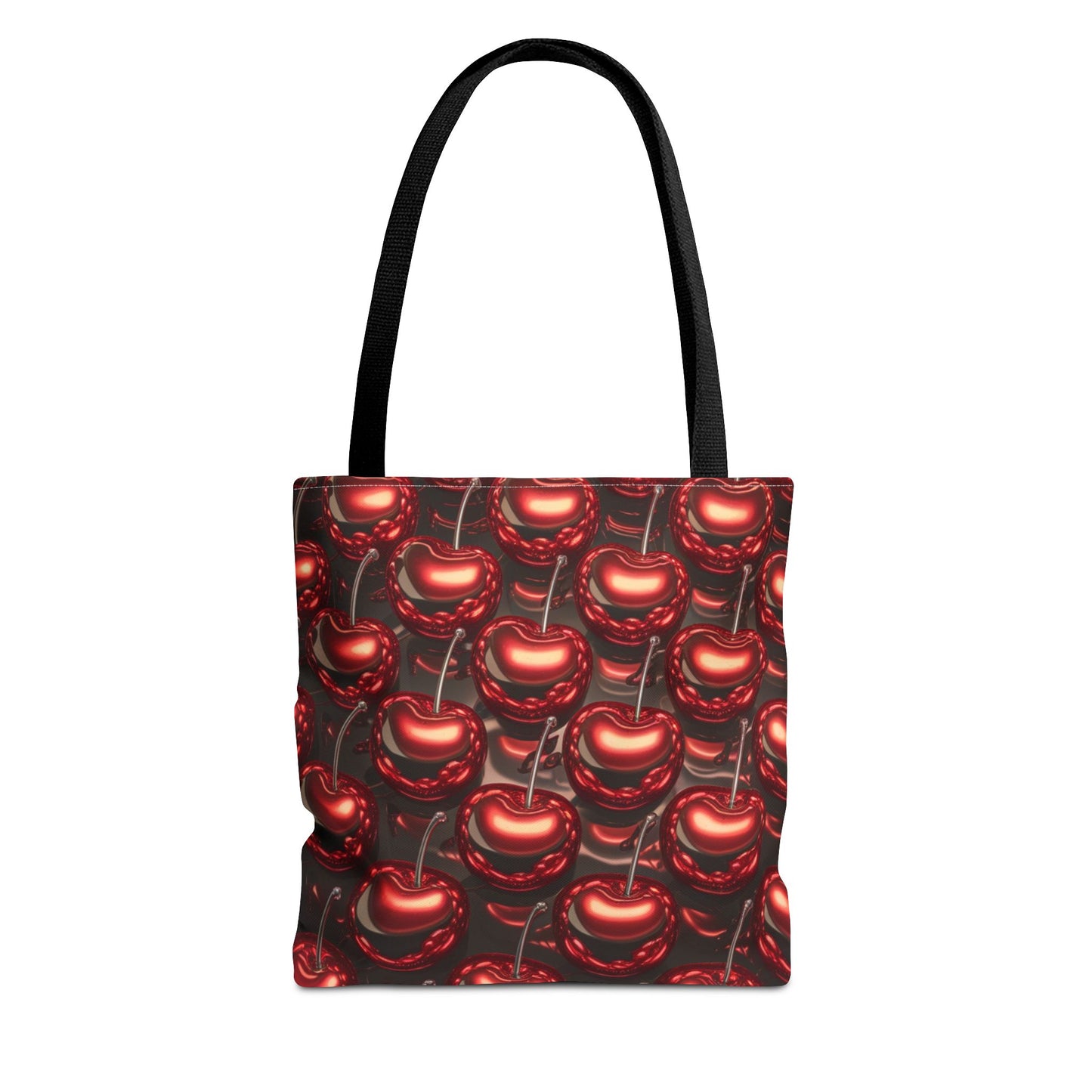 Glossy Cherry Pattern Canvas Tote Bag – Retro Black & Red Cherry Print, Coquette Cottagecore Aesthetic Shopper Tote, Fruit Lover Gift
