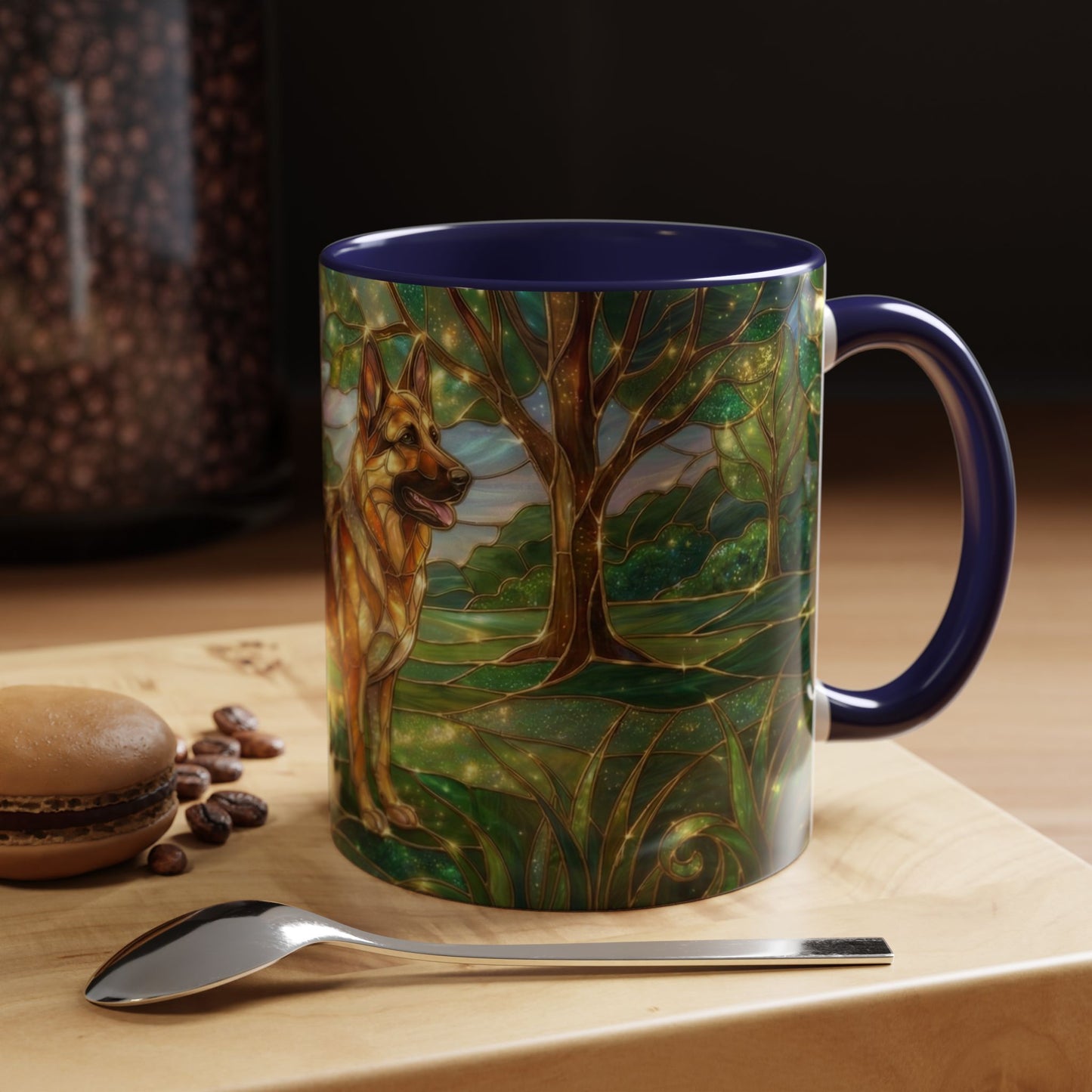German Shepherd Mug, Stained Glass Dog Coffee Mug, German Shepherd Art Cup, Dog Lover Gift, Pet Memorial Mug, Colorful Dog Mug