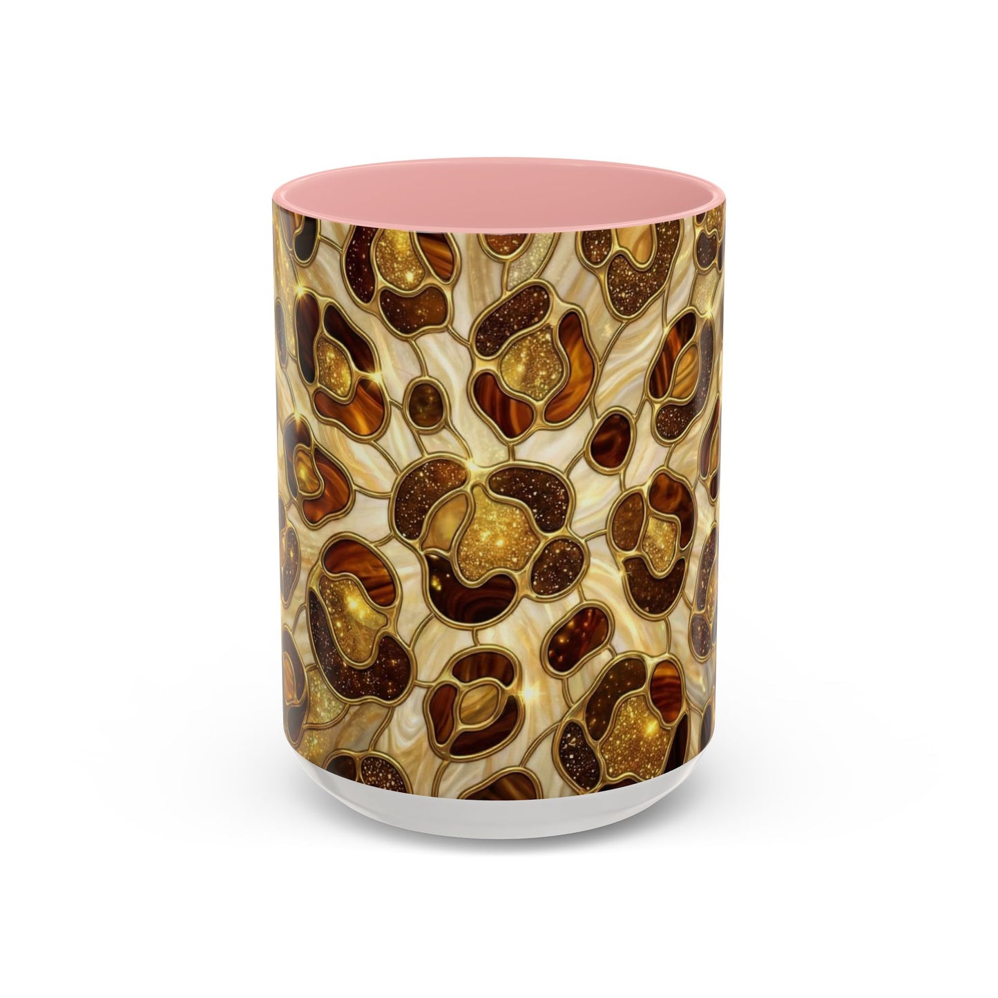 Stained Glass Leopard Print Mug, Gold Cheetah Coffee Cup, Luxury Animal Print Gift, Glam Mosaic Tea Mug, Trendy Desk Decor For Her Gifts