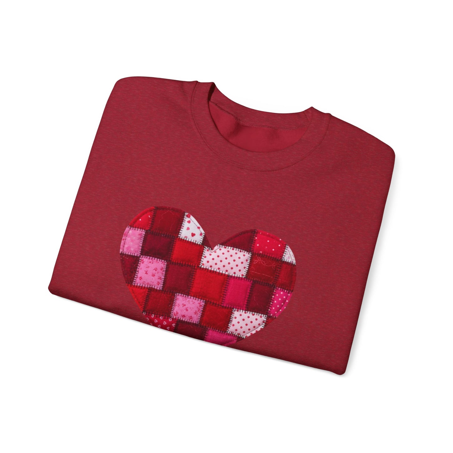 Faux Patchwork Heart Sweatshirt, Quilted Look Heart Pullover, Cozy Valentine Crewneck, Handmade Style Sweatshirt, Love Heart Shirt, Valentine Gift
