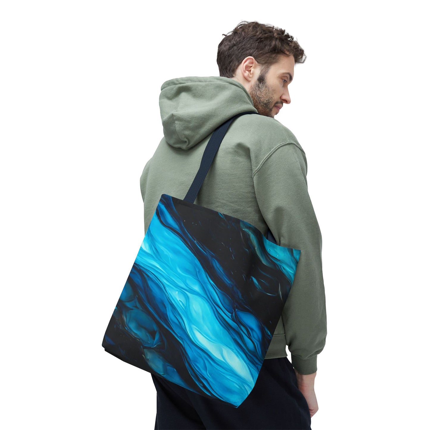 Blue Abstract Swirl Tote Bag – Fluid Art Style Reusable Shopping Bag, Modern Artistic Everyday Carry, Eco-Friendly Gift for Art Lovers