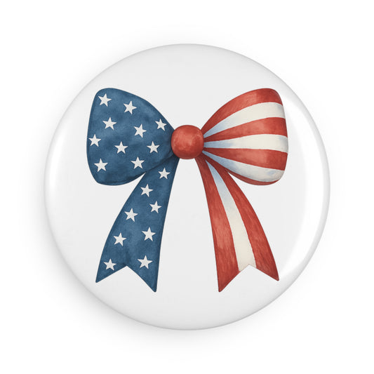 Patriotic Bow Round Magnet | 4th of July Magnet | American Flag Fridge Magnet | USA Stars Stripes Magnet | July 4th Decor | Patriotic Gift