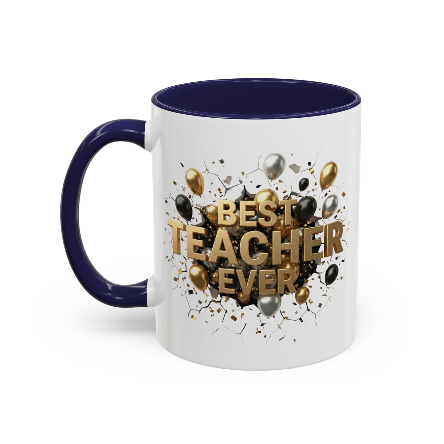 Personalized Teacher Mug, Best Teacher Ever Gift, Custom Educator Coffee Cup, 3D Gold Balloon Design, Teacher Appreciation Present