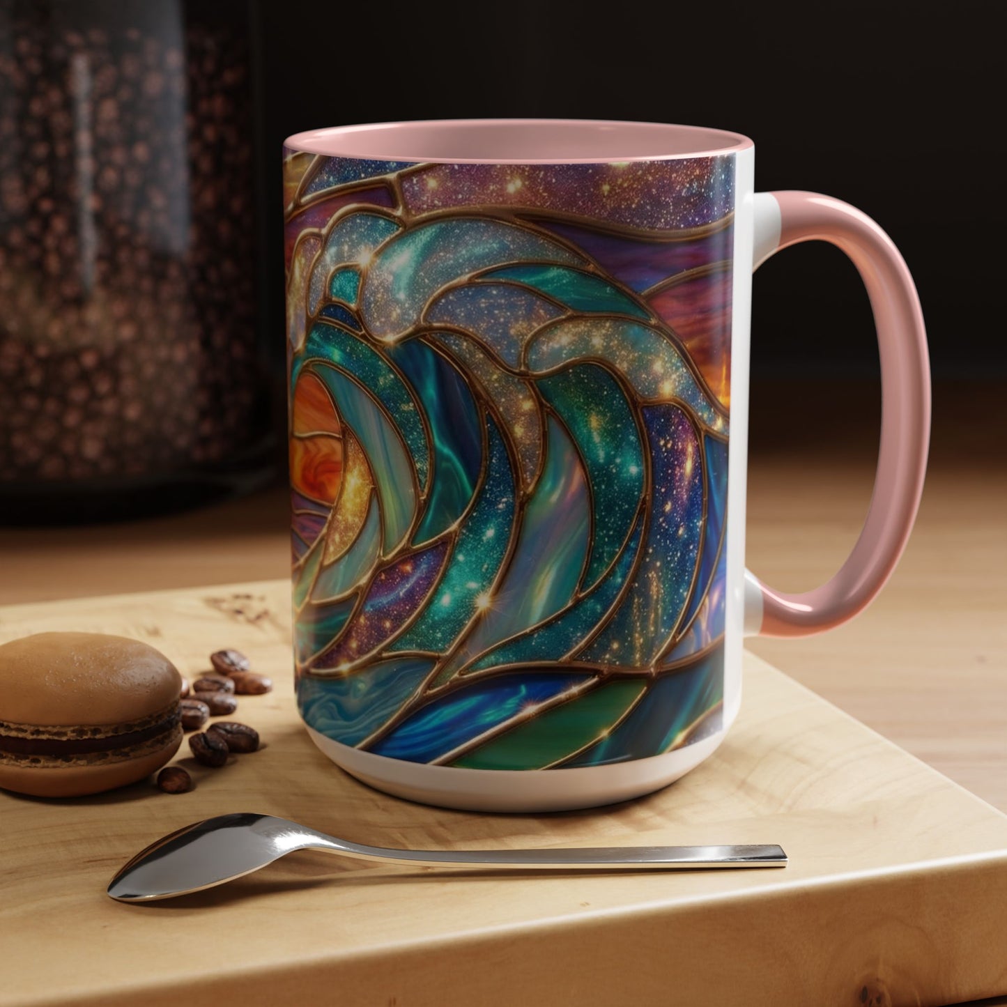 Stained Glass Wave Mug, Cosmic Ocean Coffee Cup, Celestial Sunrise Tea Mug, Surfer Beach Decor Gift, Starry Sea Art, Ocean Lover Cup