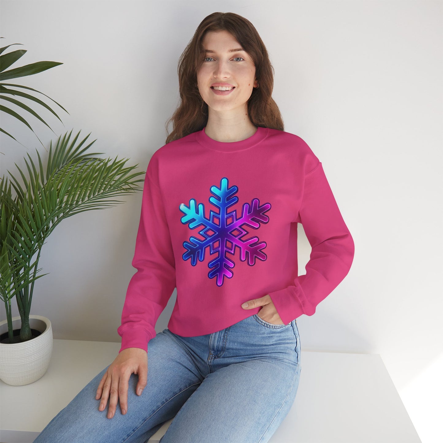 Blue Pink Gradient Snowflake Sweatshirt, Winter Aesthetic Pullover, Cozy Christmas Crewneck, Festive Holiday Sweater Gift for Her or Him