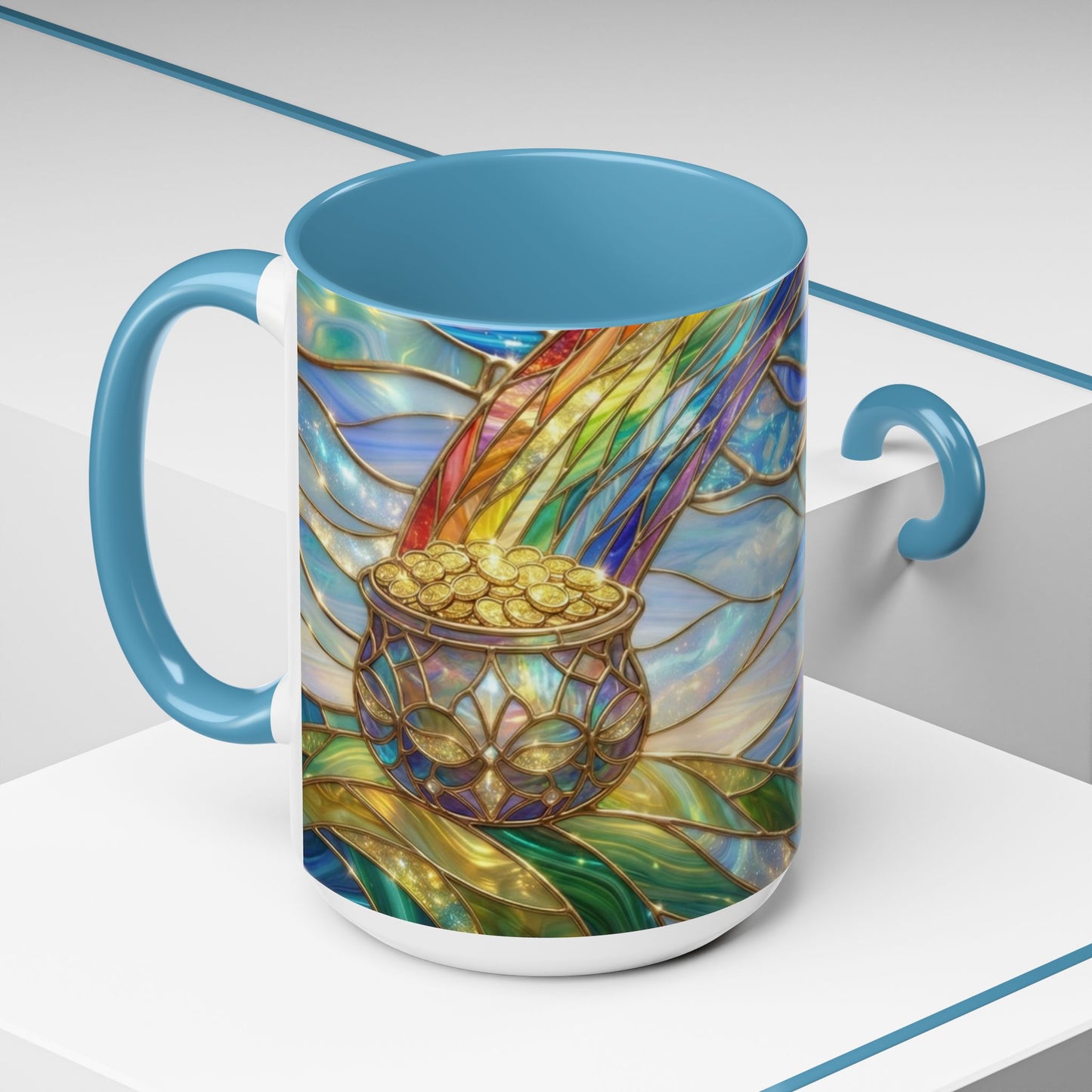 Stained Glass Rainbow Mug, Pot Of Gold Coffee Cup, St Patricks Day Gift, Magical Fantasy Tea Cup, Lucky Irish Leprechaun, Colorful Art