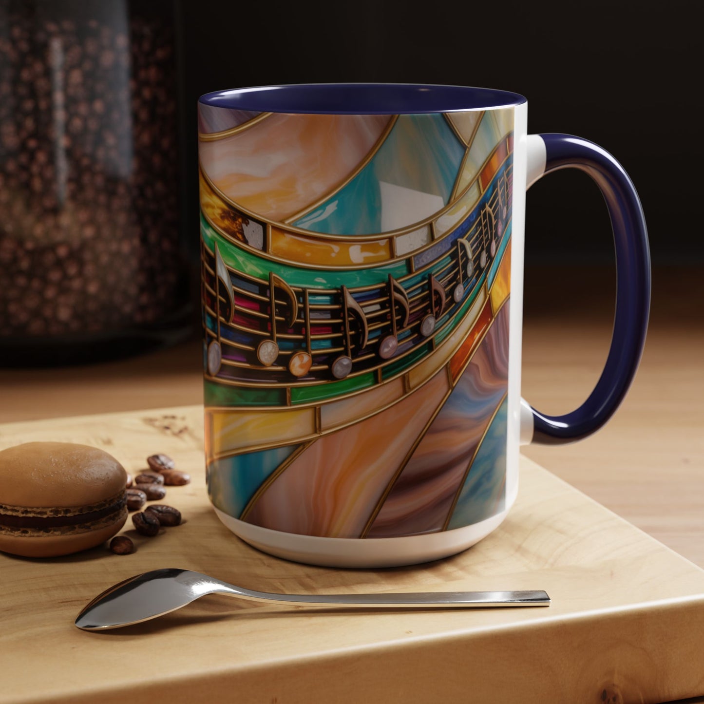 Stained glass music mug, musical notes coffee cup, colorful musician gift mug, music lover present, treble clef art mug, music teacher gift