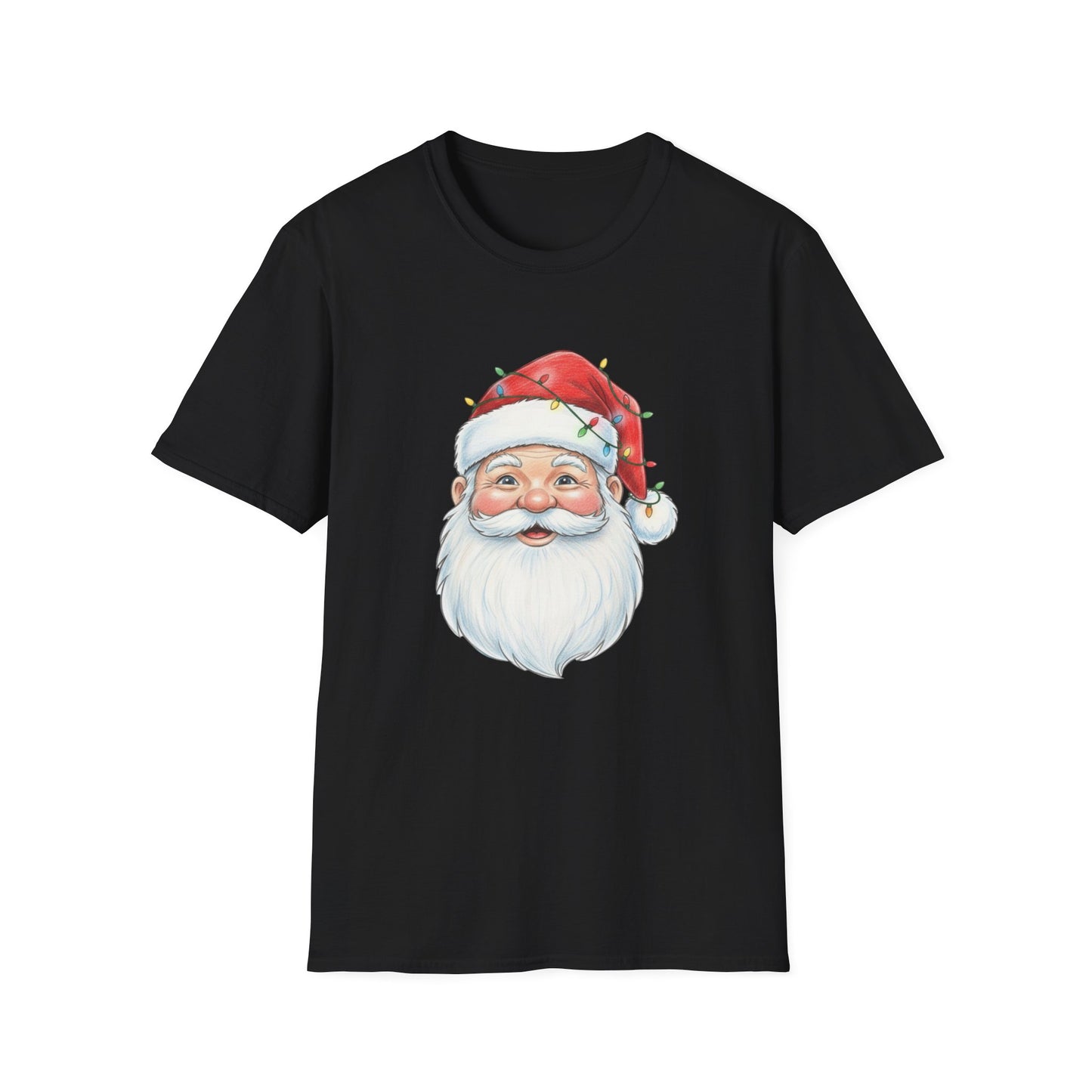 Santa Face Christmas Shirt, Vintage Santa T-Shirt, Santa With Christmas Lights Tee, Cute Christmas Graphic Tee, Holiday Santa Claus Shirt