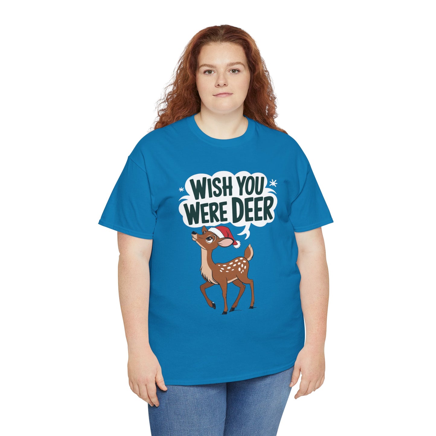 Wish You Were Deer Funny Christmas T-Shirt, Cute Reindeer Holiday Tee, Pun Christmas Shirt, Festive Santa Hat Deer Graphic Tee Gift