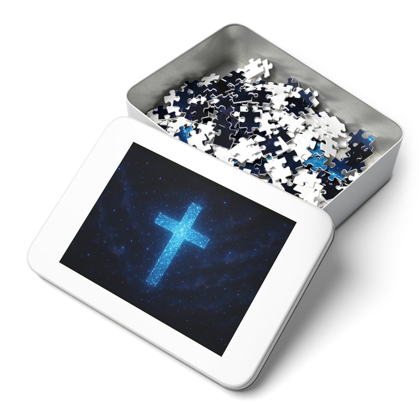 Jigsaw Puzzle: Bioluminescent Cross Design Christian Game Inspirational Puzzle Spiritual Jigsaw Gift for Believers