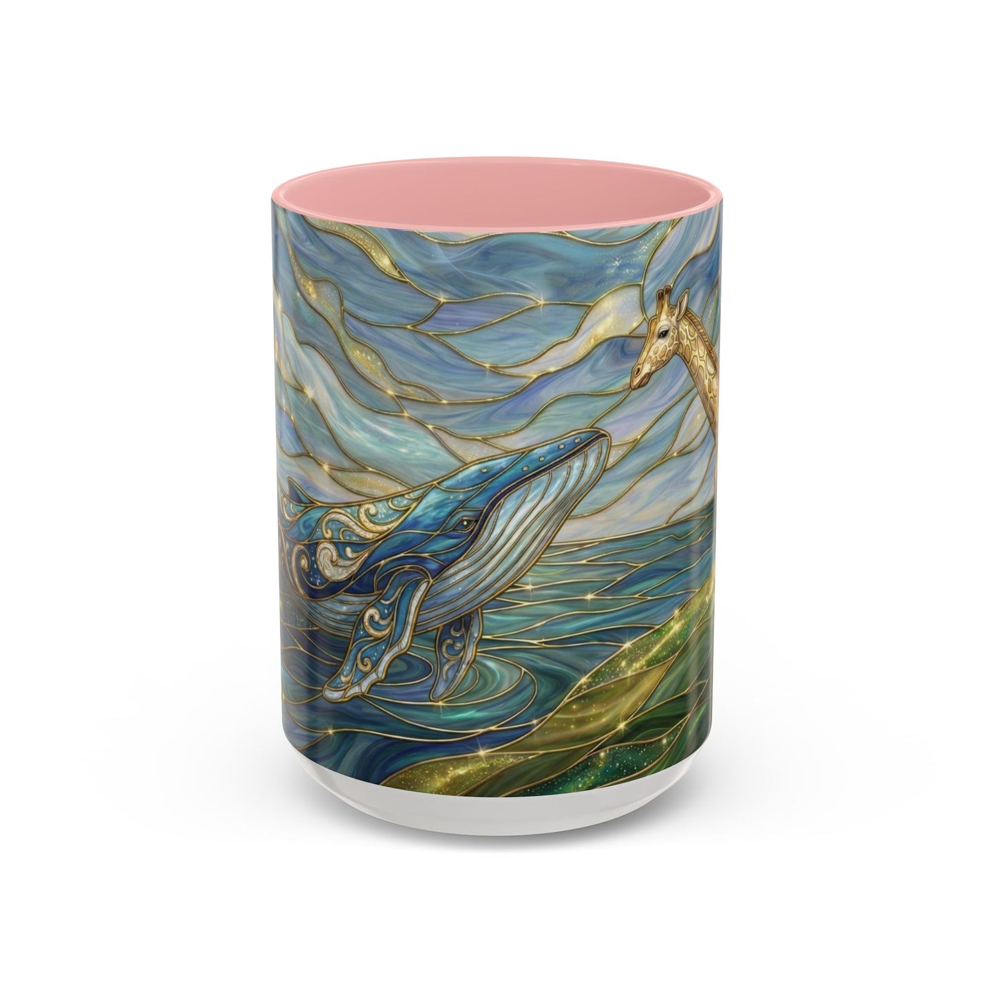 Whimsical Whale & Giraffe Accent Coffee Mug — Artistic Ocean-Sky Illustration (11/15oz)