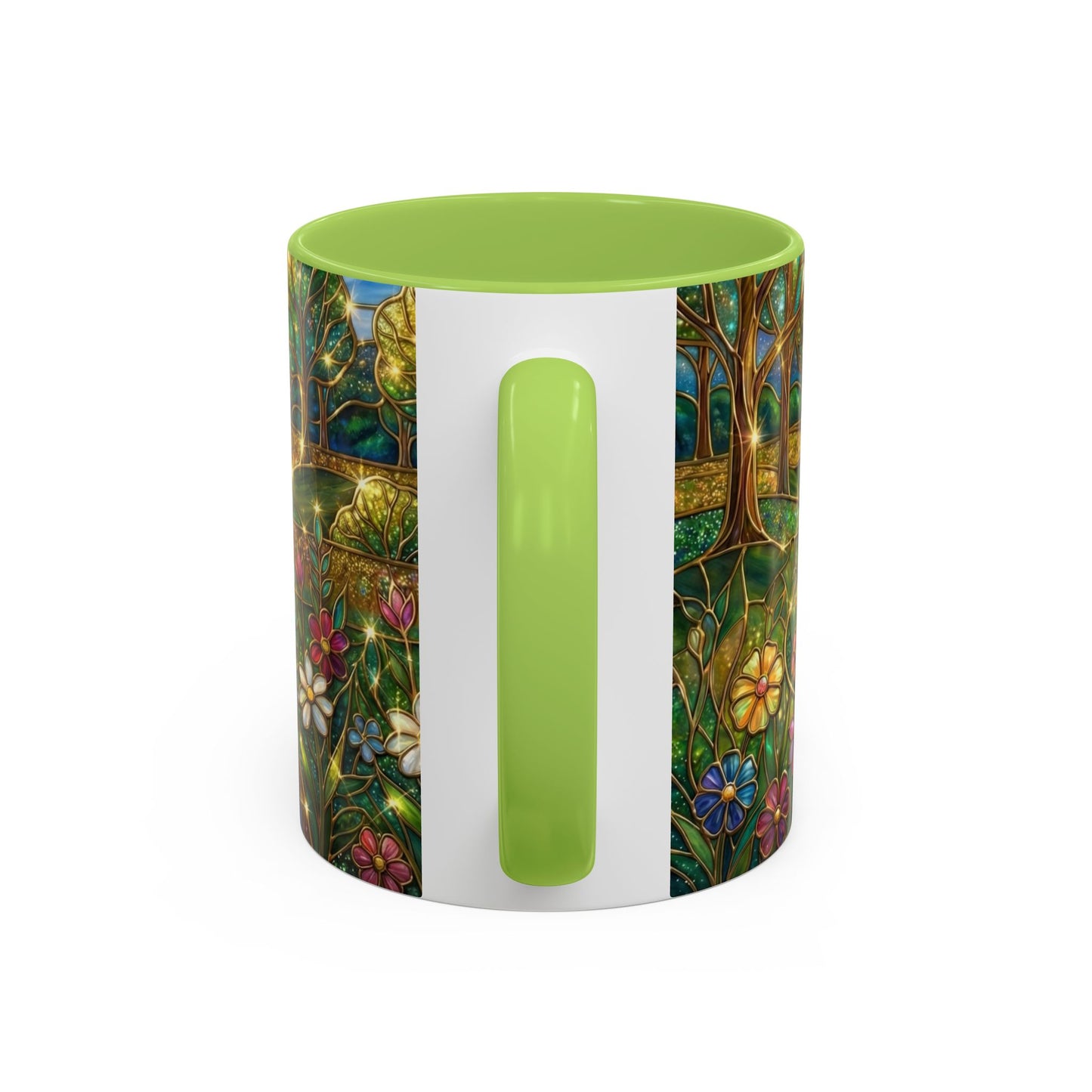 Stained Glass Mug, River Landscape Coffee Cup, Nature Lover Gift, Floral Tea Mug, Gardener Present, Art Teacher Gift, Colorful Scenery Cup