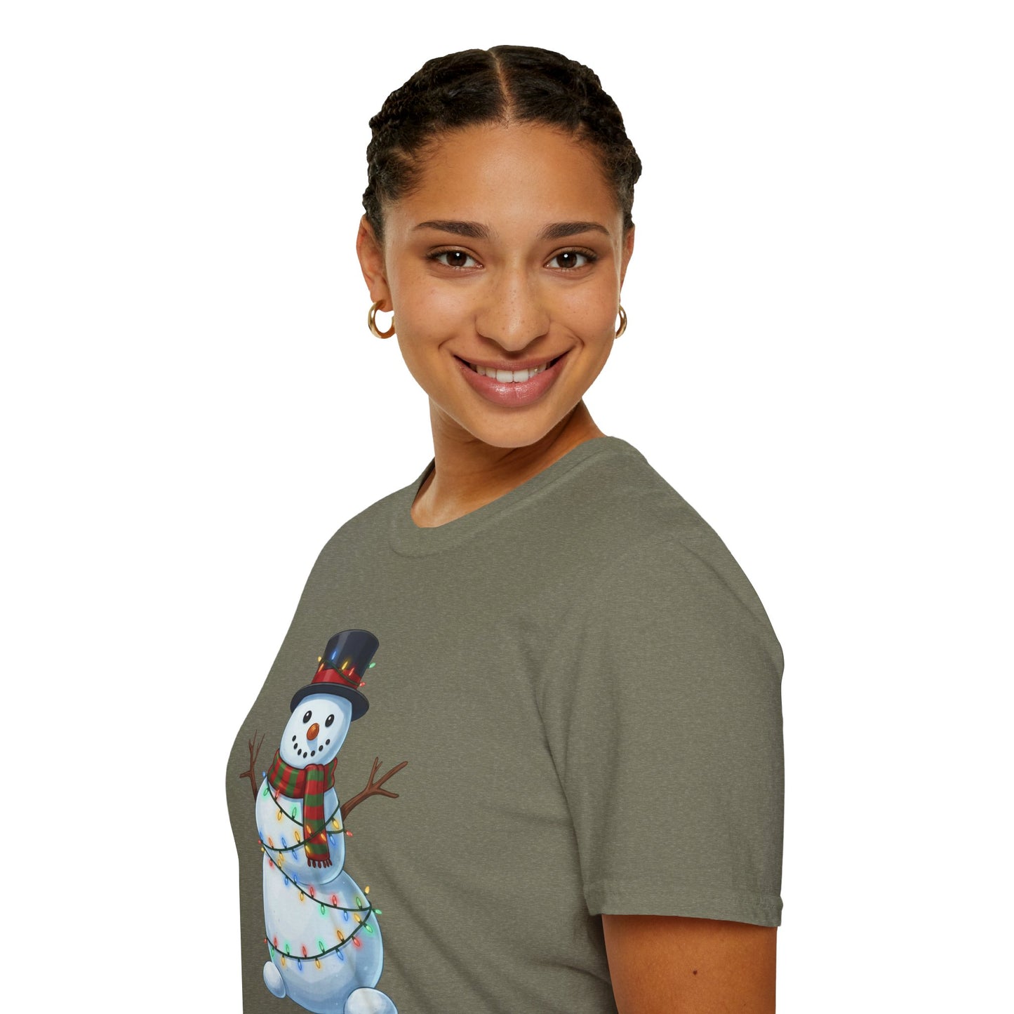 Cute Snowman Christmas Shirt, Snowman Wrapped in Christmas Lights Tee, Holiday Winter Snowman Top Hat Shirt, Funny Cozy Christmas T Shirt