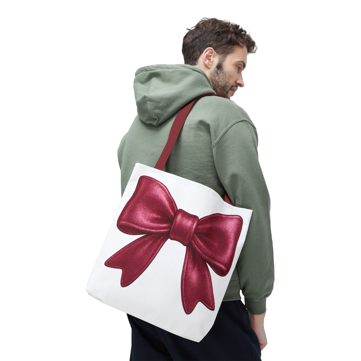 Chic Red Bow Tote Bag – Cute Girly Gift for Her, Fashionable White Bag with Red Handles, Kawaii Aesthetic Purse, Everyday Style