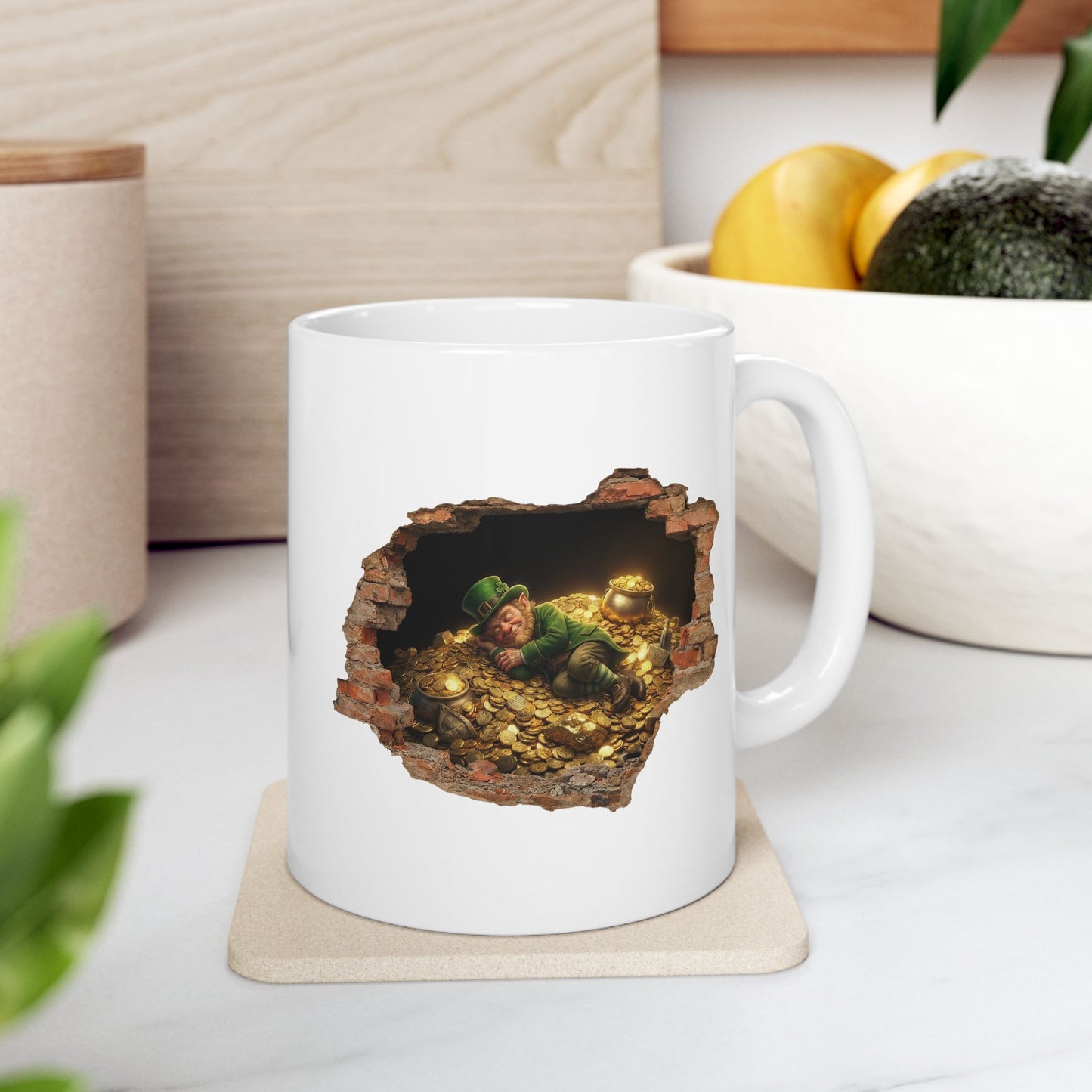 Leprechaun Coffee Mug, St Patricks Day Mug, Irish Gold Mug, Cute Leprechaun Art Cup, St Paddy Gift, Funny Irish Coffee Mug