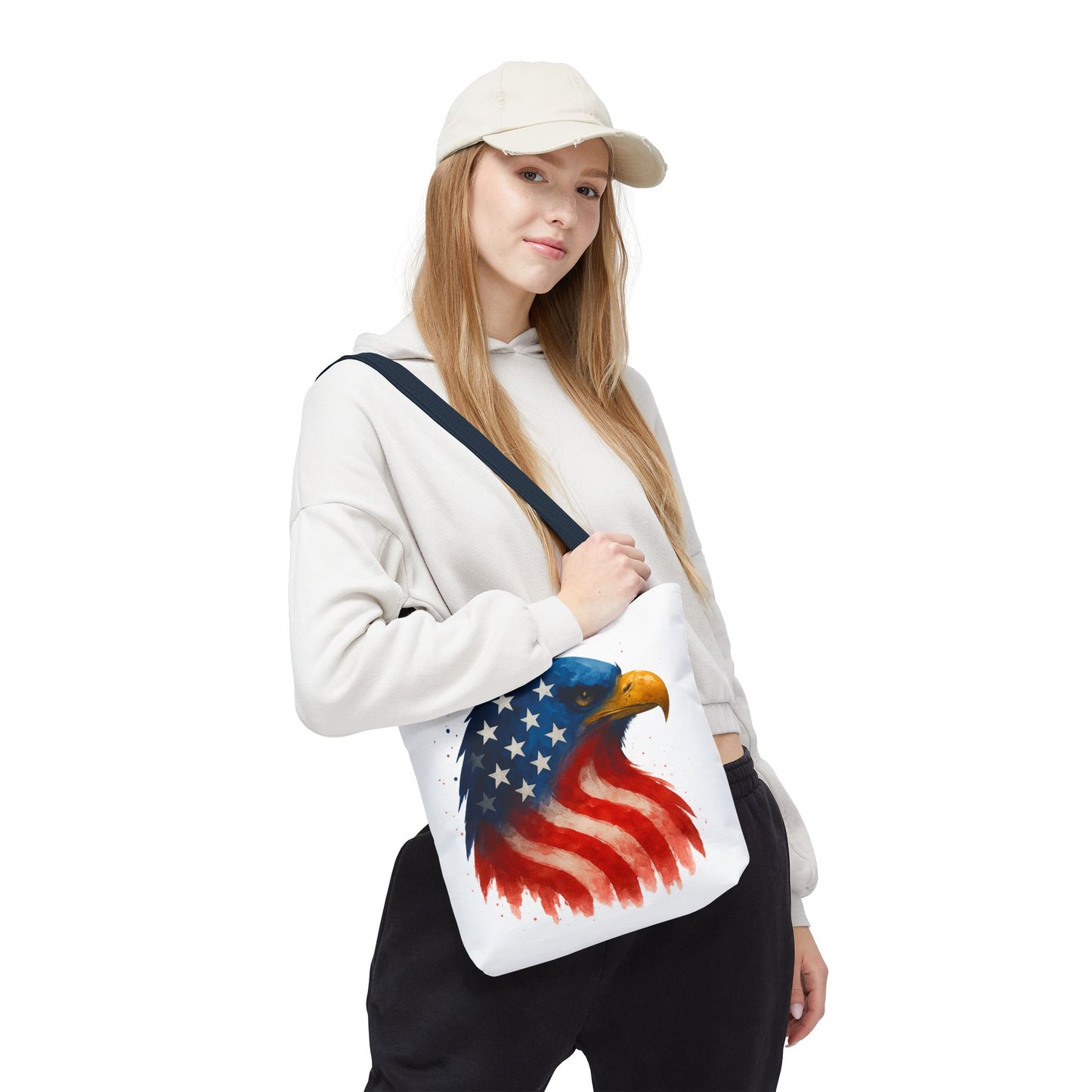 Patriotic Eagle Tote Bag USA Flag Canvas Carryall - Eco-Friendly Independence Day, Memorial Day Gift for Veterans, Reusable Shopping Bag
